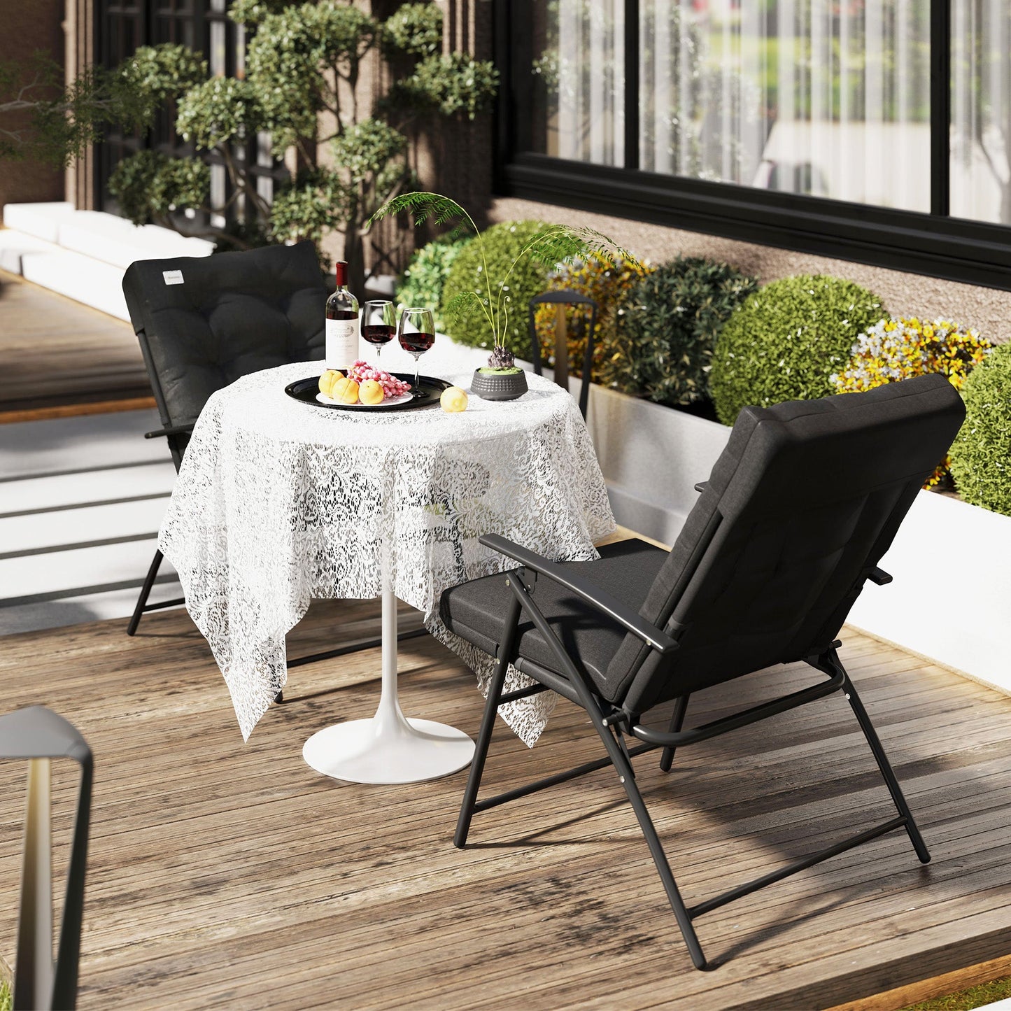 Set of 2 Outdoor Dining Chairs, Folding Patio Chair with Adjustable Backrest, Padded Folding Chairs for Outdoor Events, Black