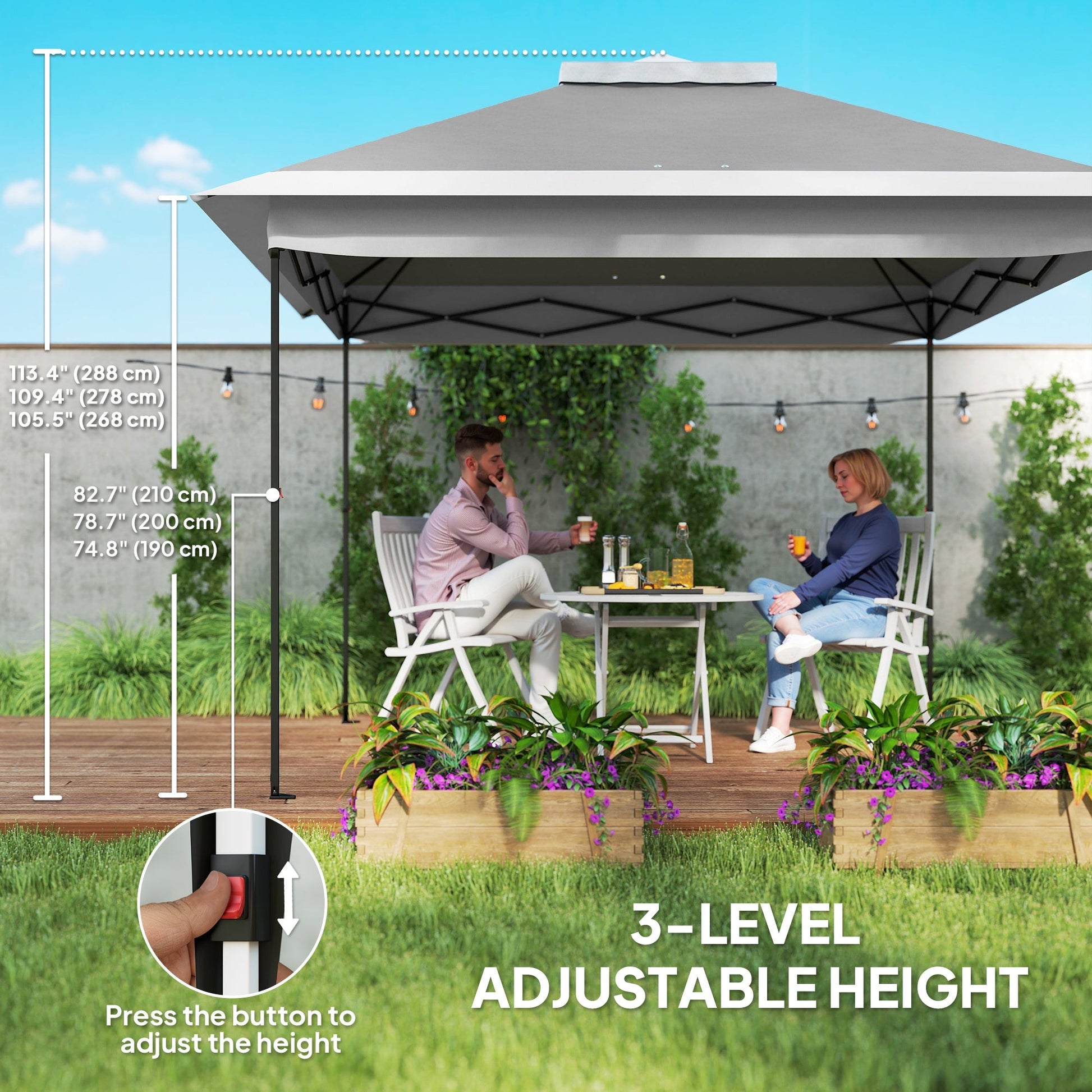 11' x 11' Pop Up Canopy, Double Roof Foldable Canopy Tent with Zipper Mesh Sidewalls, Height Adjustable and Carrying Bag, Event Tent for Patio Garden Backyard, Dark Grey