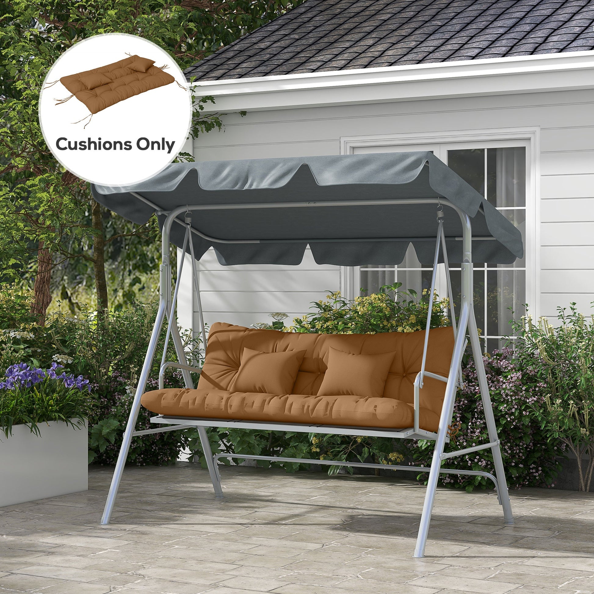 4-Piece Patio Chair Cushions Pillows with Back and Pillows, Seat Replacement Patio Cushions Set with Ties for Indoor Outdoor Garden Furniture, WITHOUT SWING, Tan