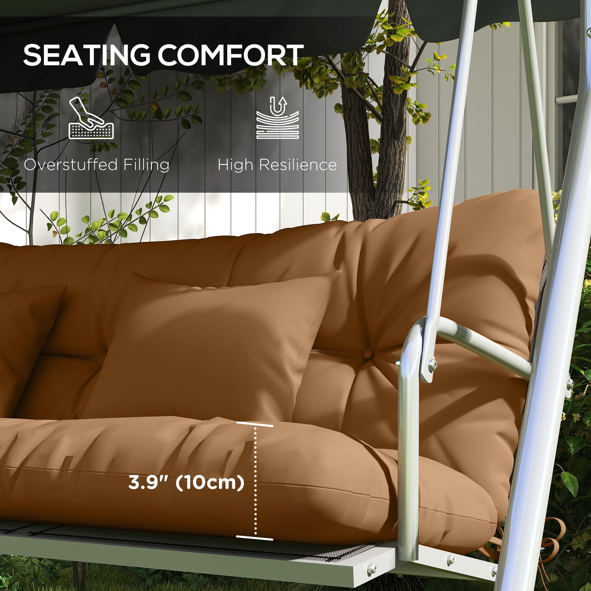 4-Piece Patio Chair Cushions Pillows with Back and Pillows, Seat Replacement Patio Cushions Set with Ties for Indoor Outdoor Garden Furniture, WITHOUT SWING, Tan