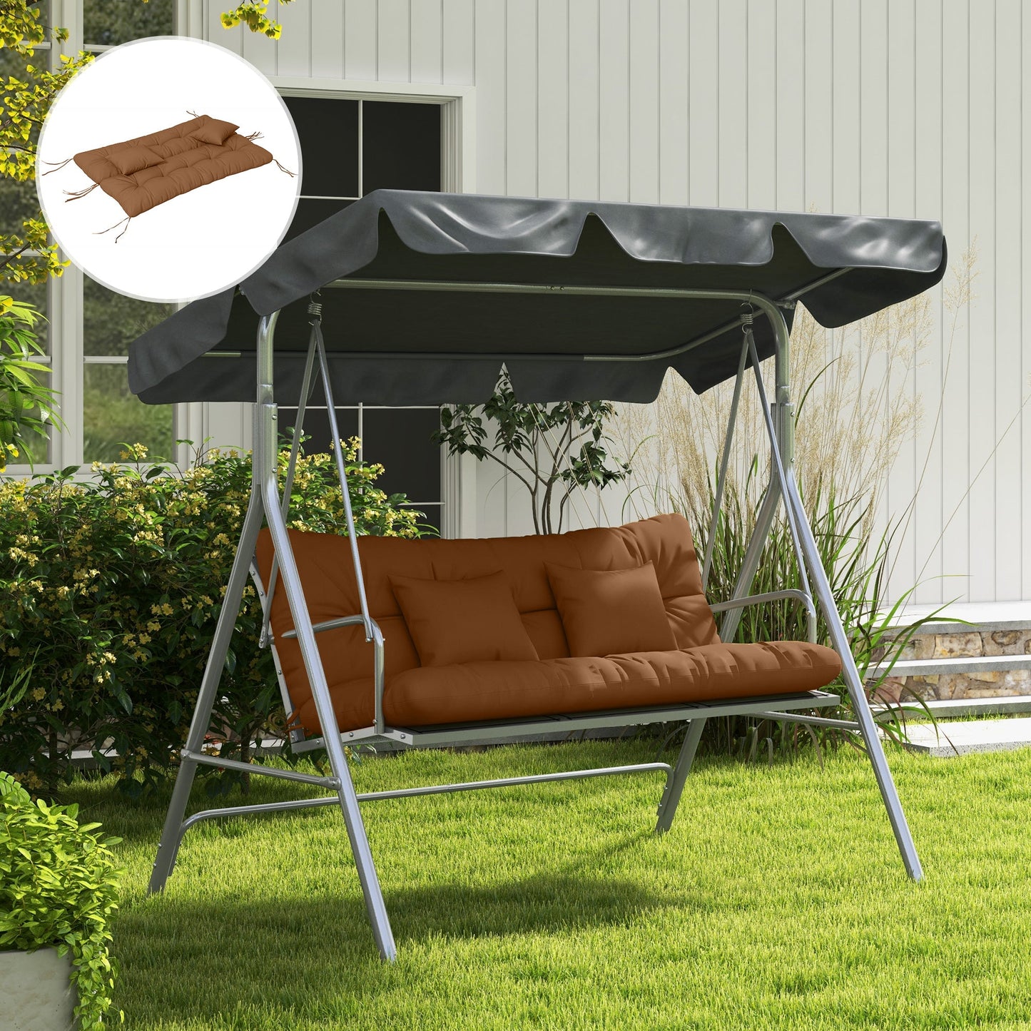 4-Piece Patio Chair Cushions Pillows with Back and Pillows, Seat Replacement Patio Cushions Set with Ties for Indoor Outdoor Garden Furniture, WITHOUT SWING, Tan