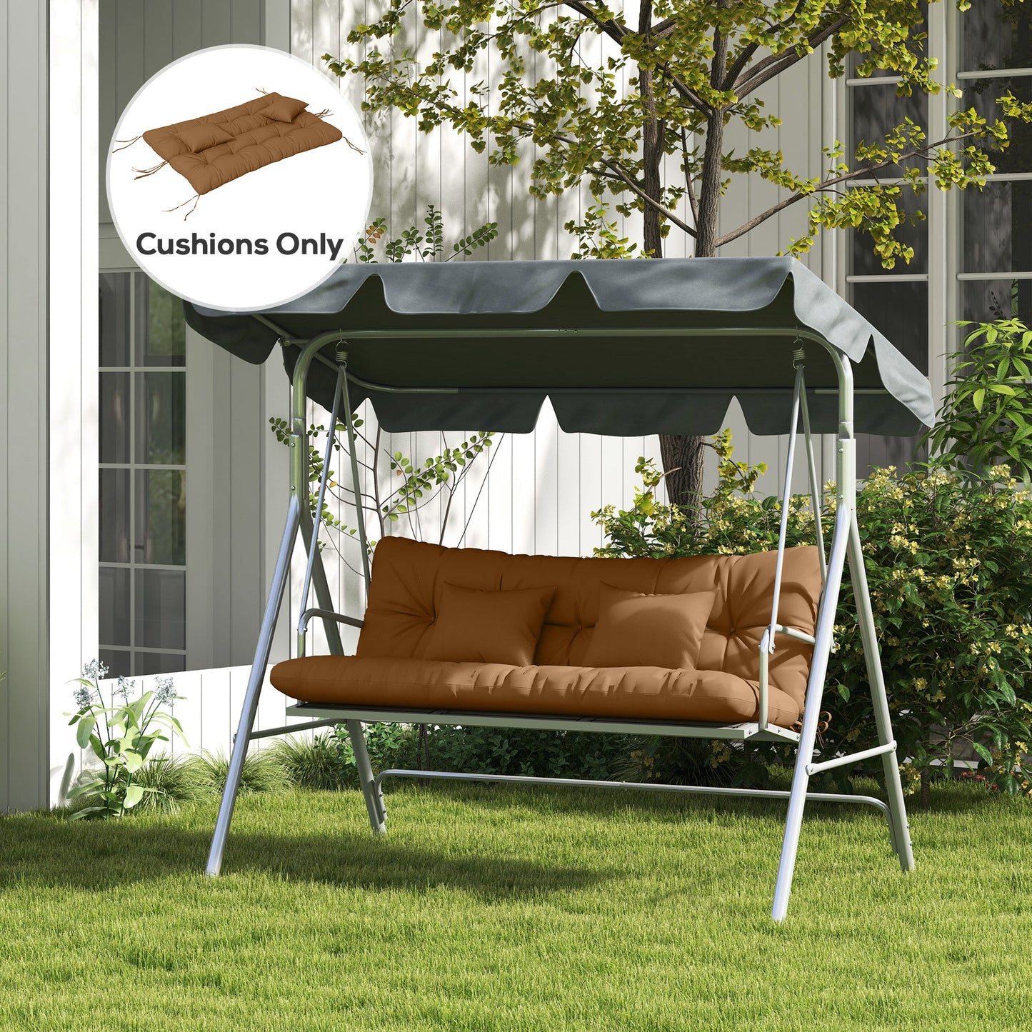 4-Piece Patio Chair Cushions Pillows with Back and Pillows, Seat Replacement Patio Cushions Set with Ties for Indoor Outdoor Garden Furniture, WITHOUT SWING, Tan