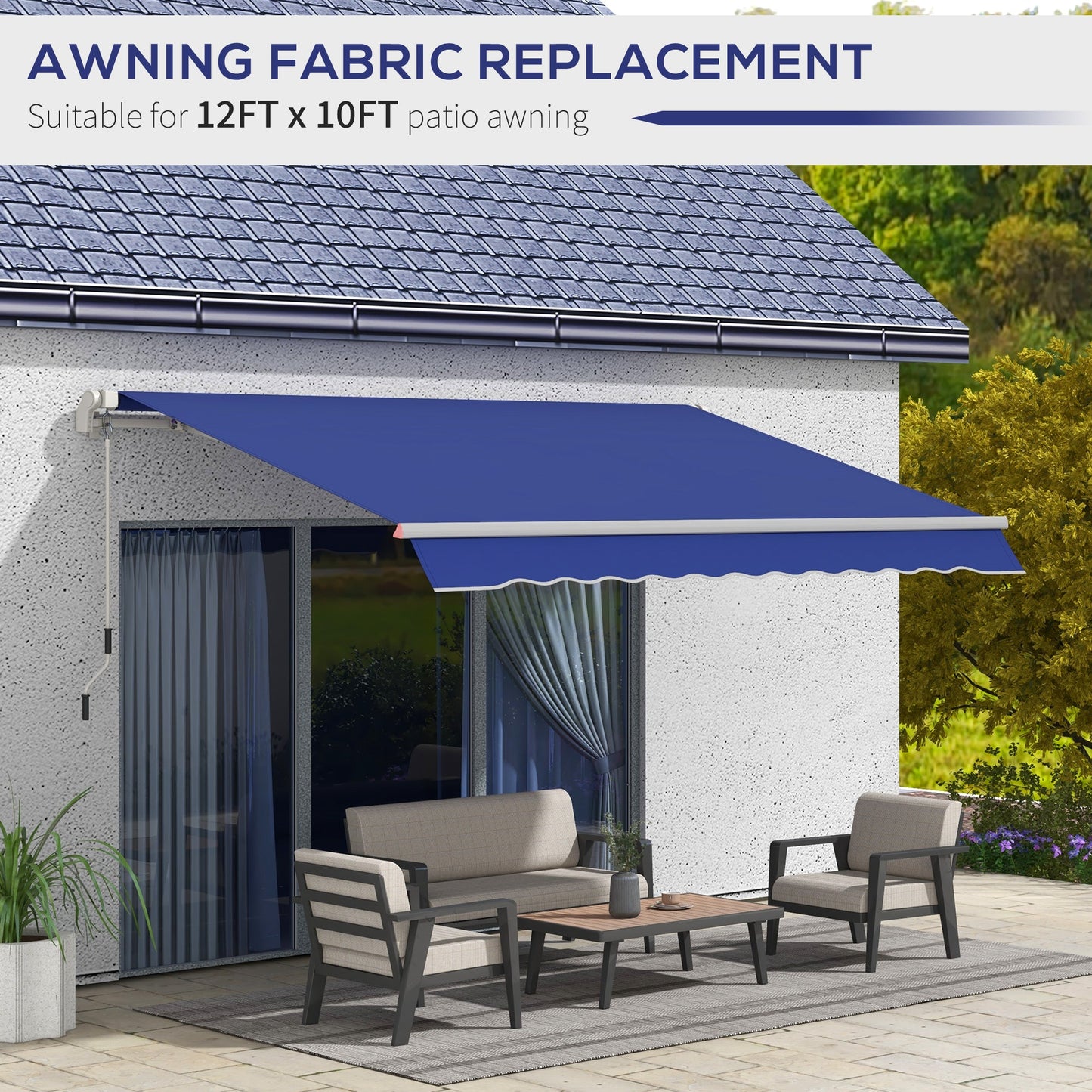 11' x 10' Retractable Awning Fabric Replacement Outdoor Sunshade Canopy Awning Cover, UV Protection, Navy Blue