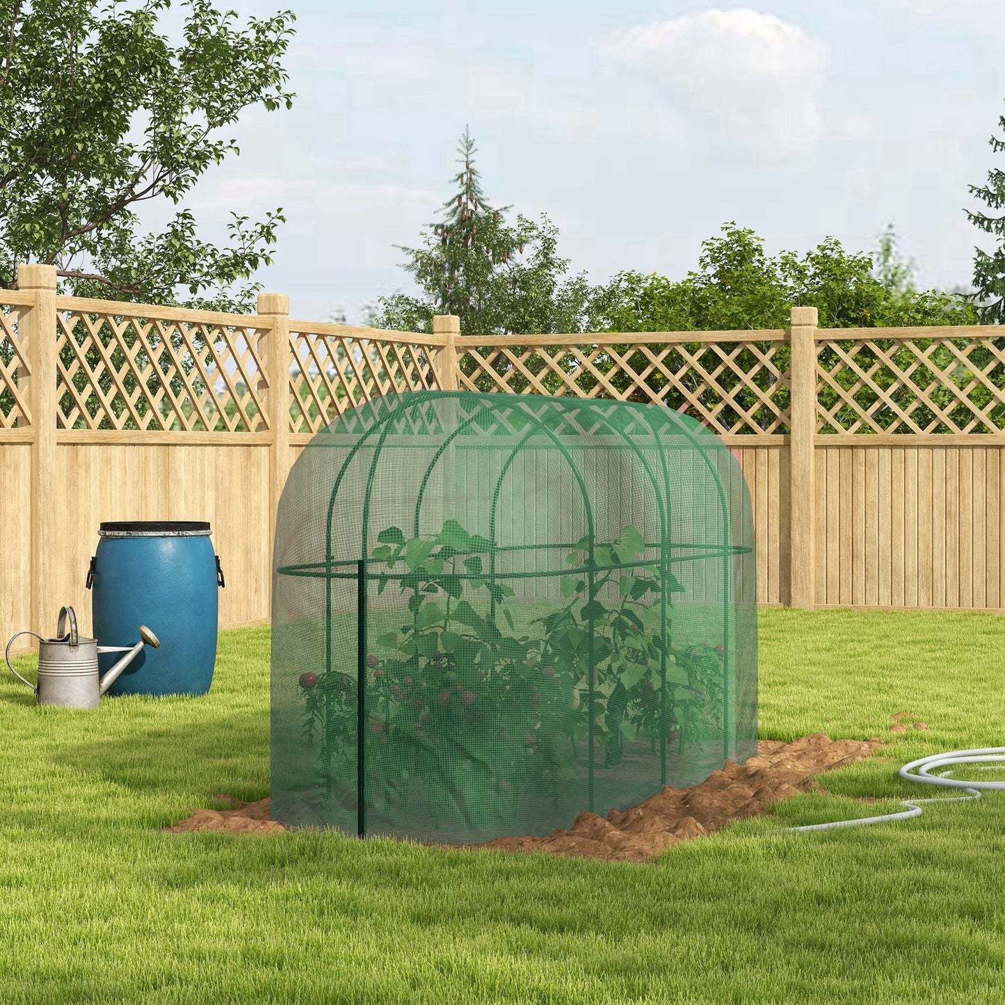 9.8 x 3.3ft Crop Cage, Plant Protector Tent, with Zipped Door and Ground Stakes for Garden, Yard, Lawn, Green