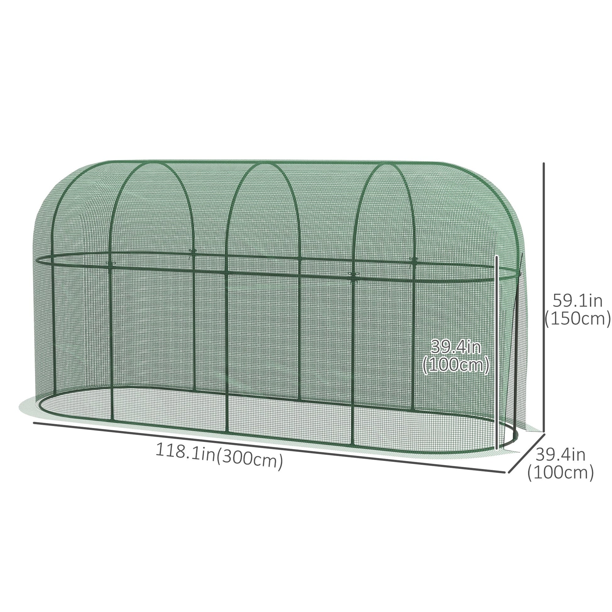 9.8 x 3.3ft Crop Cage, Plant Protector Tent, with Zipped Door and Ground Stakes for Garden, Yard, Lawn, Green