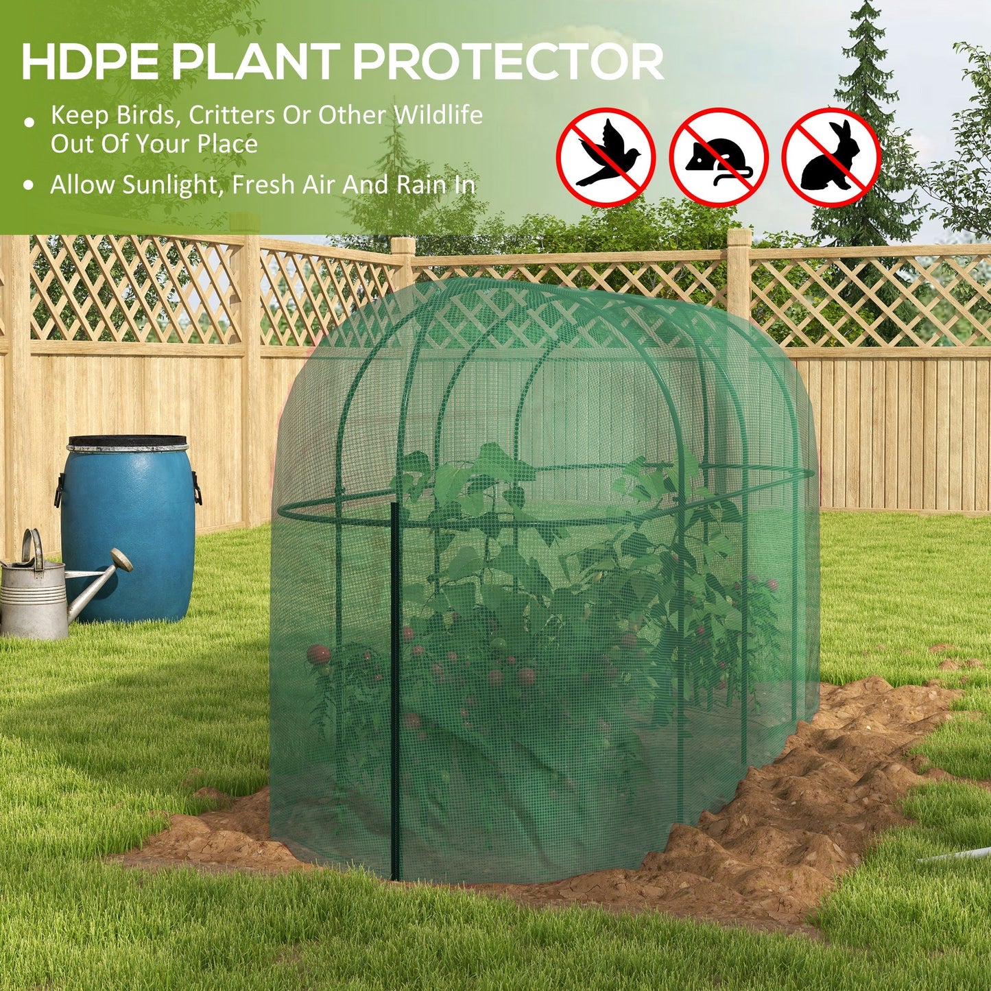 9.8 x 3.3ft Crop Cage, Plant Protector Tent, with Zipped Door and Ground Stakes for Garden, Yard, Lawn, Green