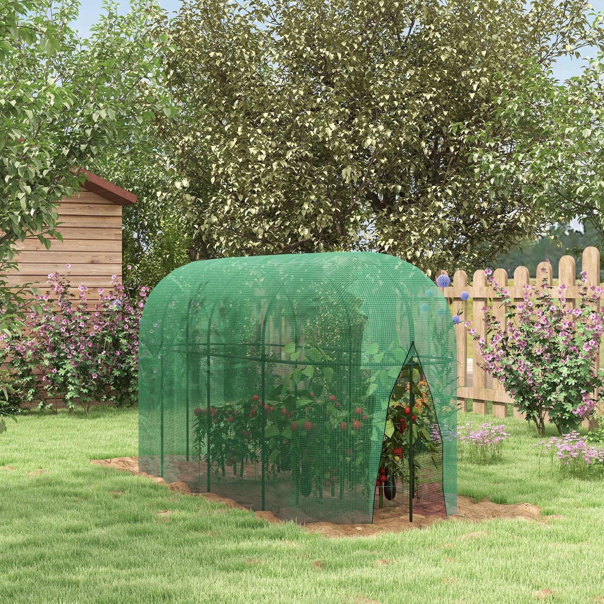 9.8 x 3.3ft Crop Cage, Plant Protector Tent, with Zipped Door and Ground Stakes for Garden, Yard, Lawn, Green