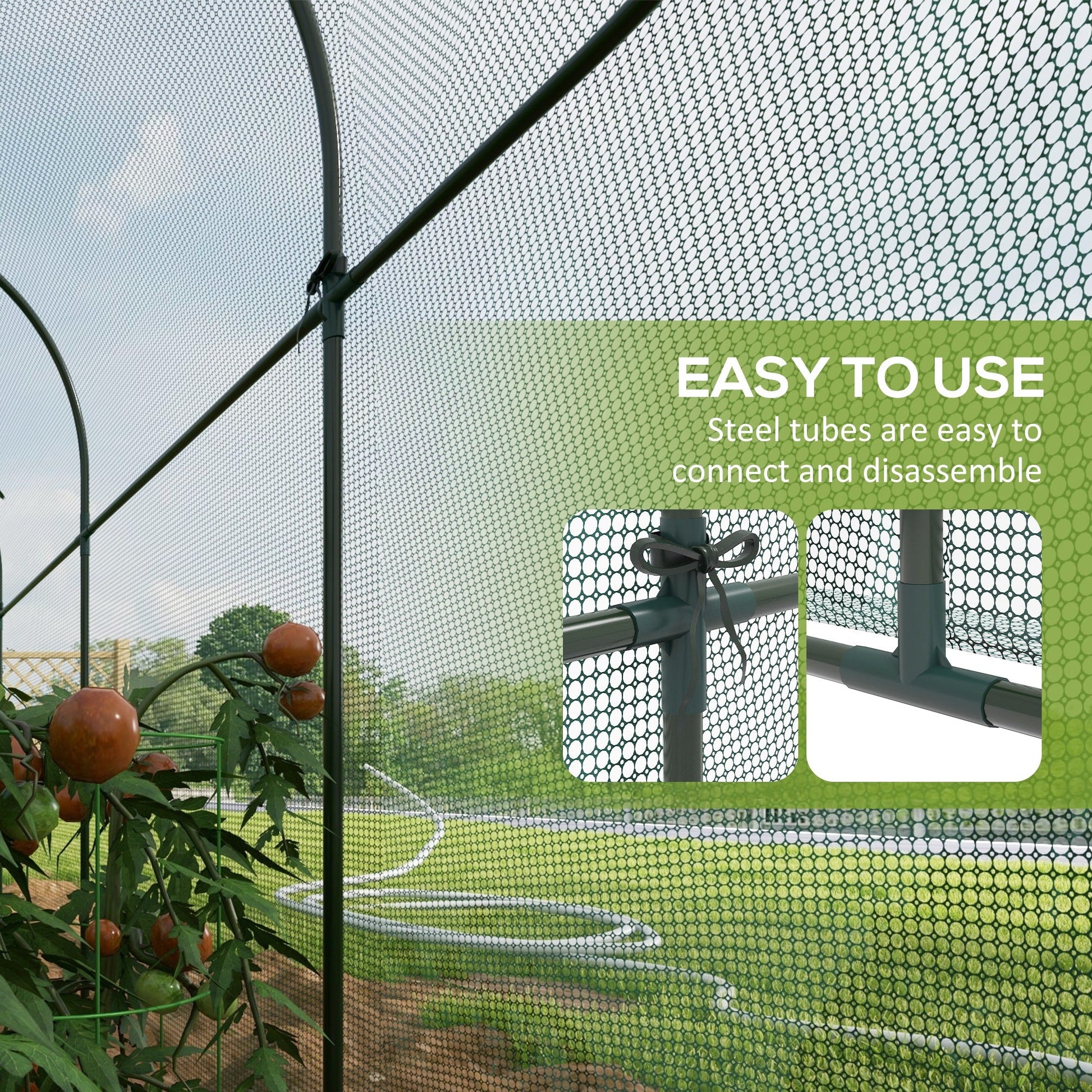 9.8 x 3.3ft Crop Cage, Plant Protector Tent, with Zipped Door and Ground Stakes for Garden, Yard, Lawn, Green