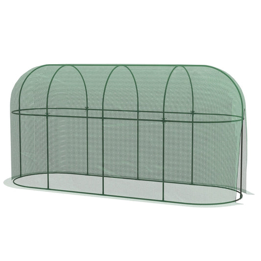 9.8 x 3.3ft Crop Cage, Plant Protector Tent, with Zipped Door and Ground Stakes for Garden, Yard, Lawn, Green