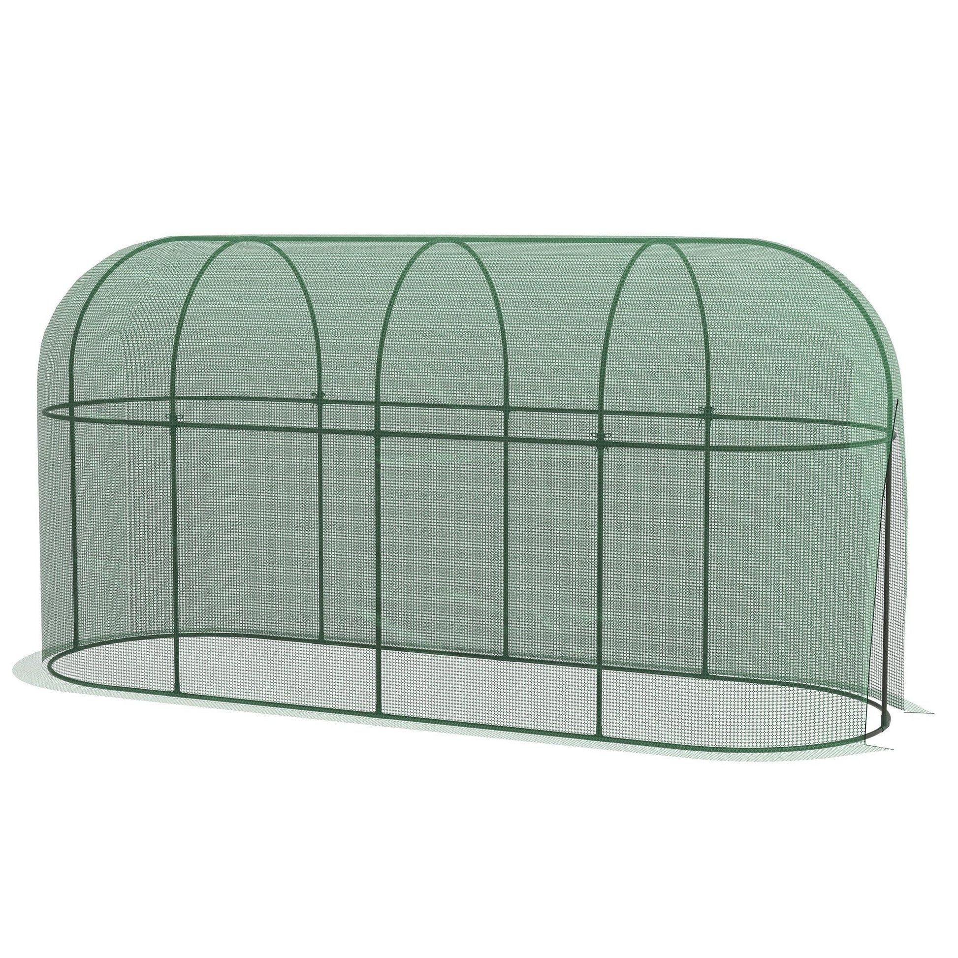 9.8 x 3.3ft Crop Cage, Plant Protector Tent, with Zipped Door and Ground Stakes for Garden, Yard, Lawn, Green