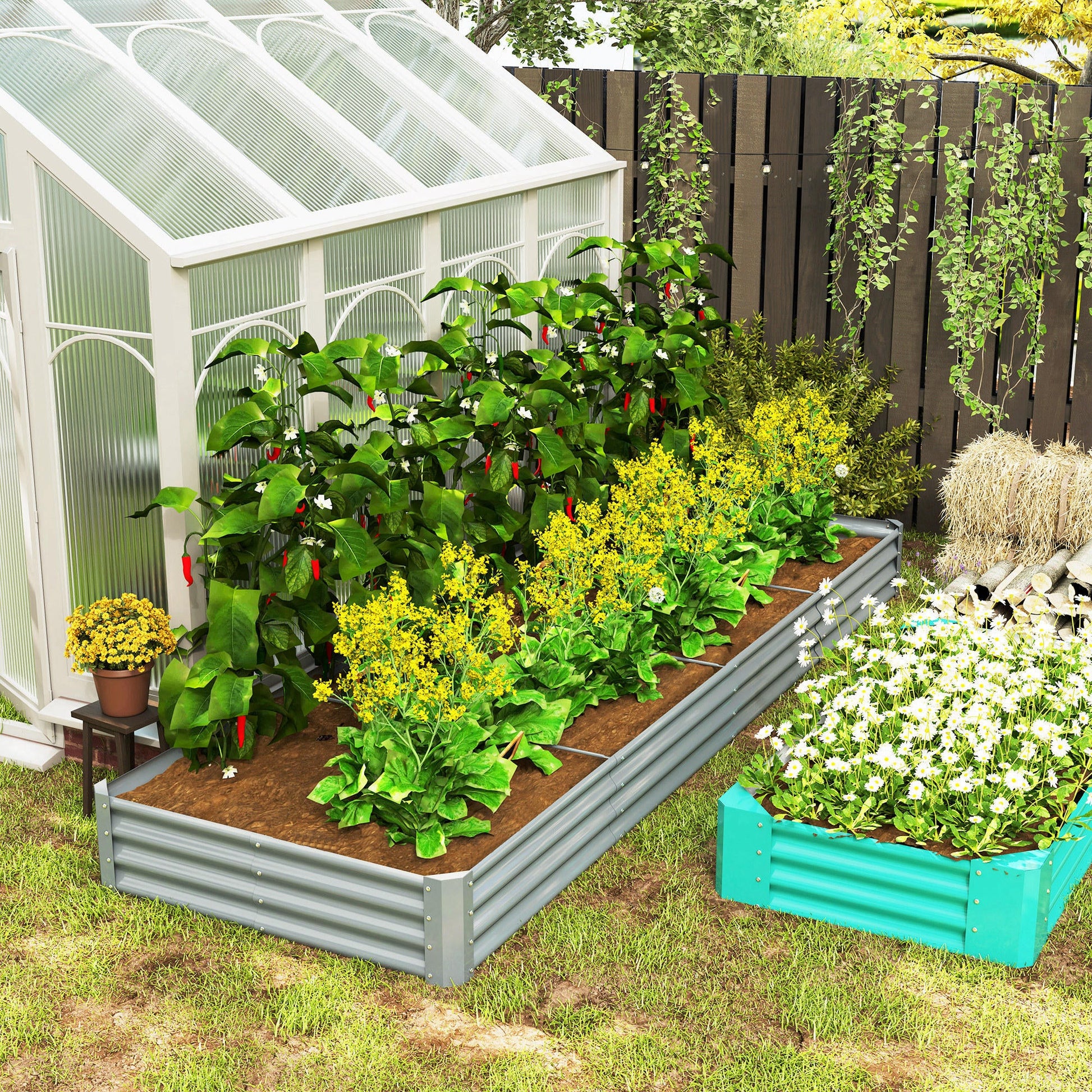 Galvanized Raised Garden Bed, 12 x 4 x 1 FT Rectangular Planter Box, Reinforced Outdoor Raised Bed with Open Bottom for Vegetables, Flowers, Herbs, Silver