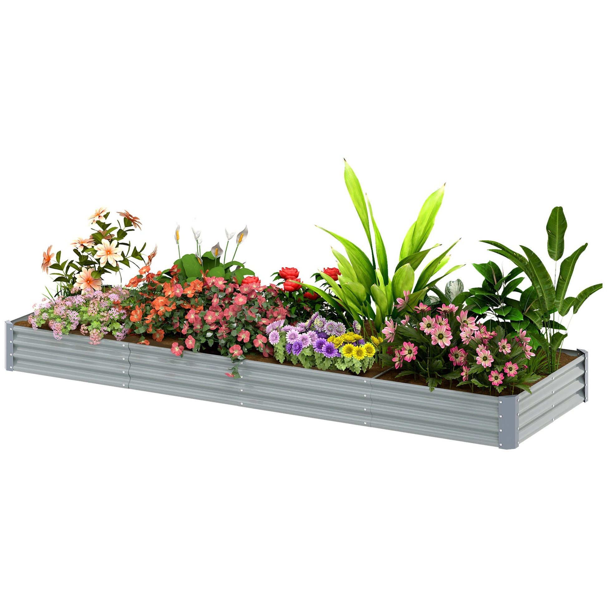 Galvanized Raised Garden Bed, 12 x 4 x 1 FT Rectangular Planter Box, Reinforced Outdoor Raised Bed with Open Bottom for Vegetables, Flowers, Herbs, Silver