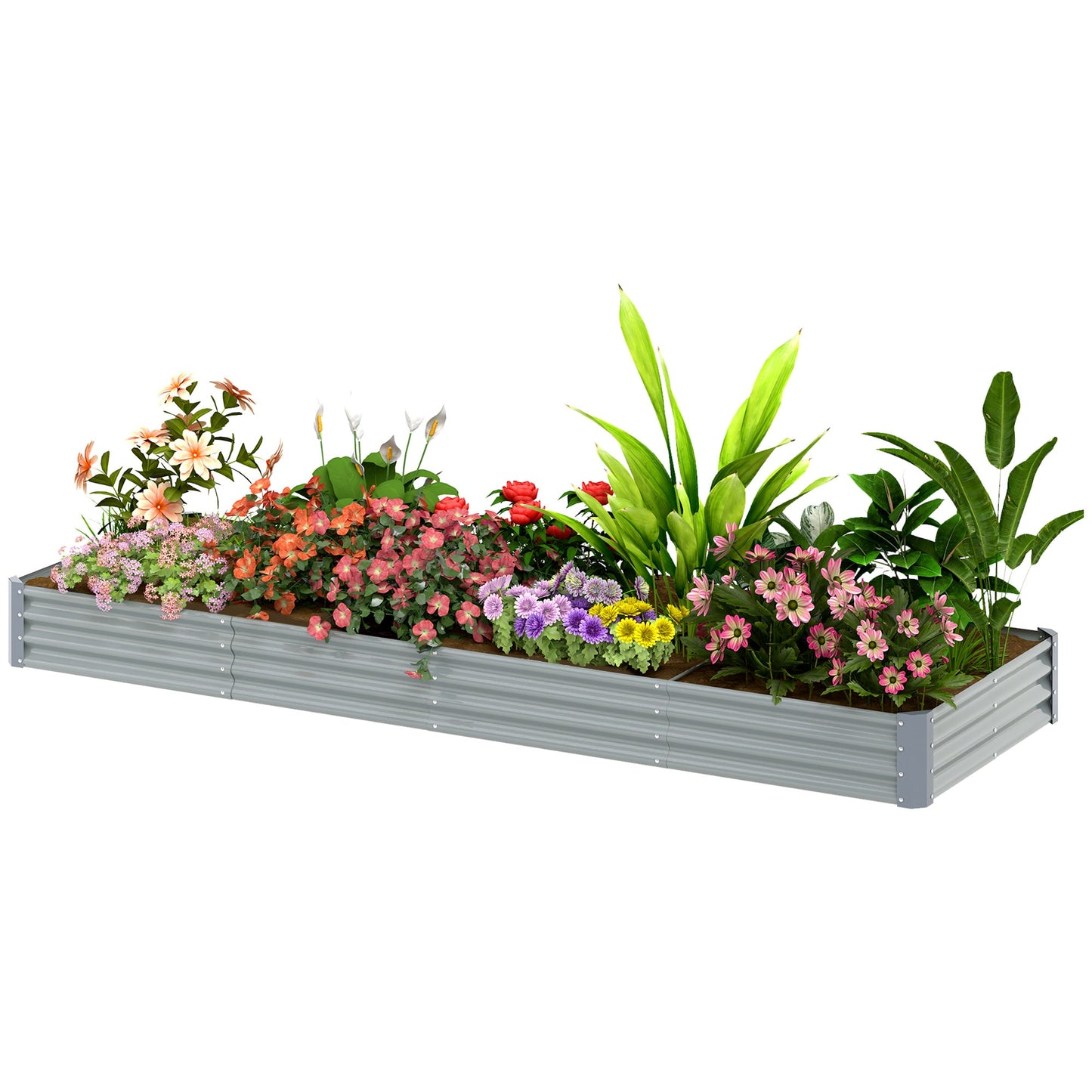 Galvanized Raised Garden Bed, 12 x 4 x 1 FT Rectangular Planter Box, Reinforced Outdoor Raised Bed with Open Bottom for Vegetables, Flowers, Herbs, Silver