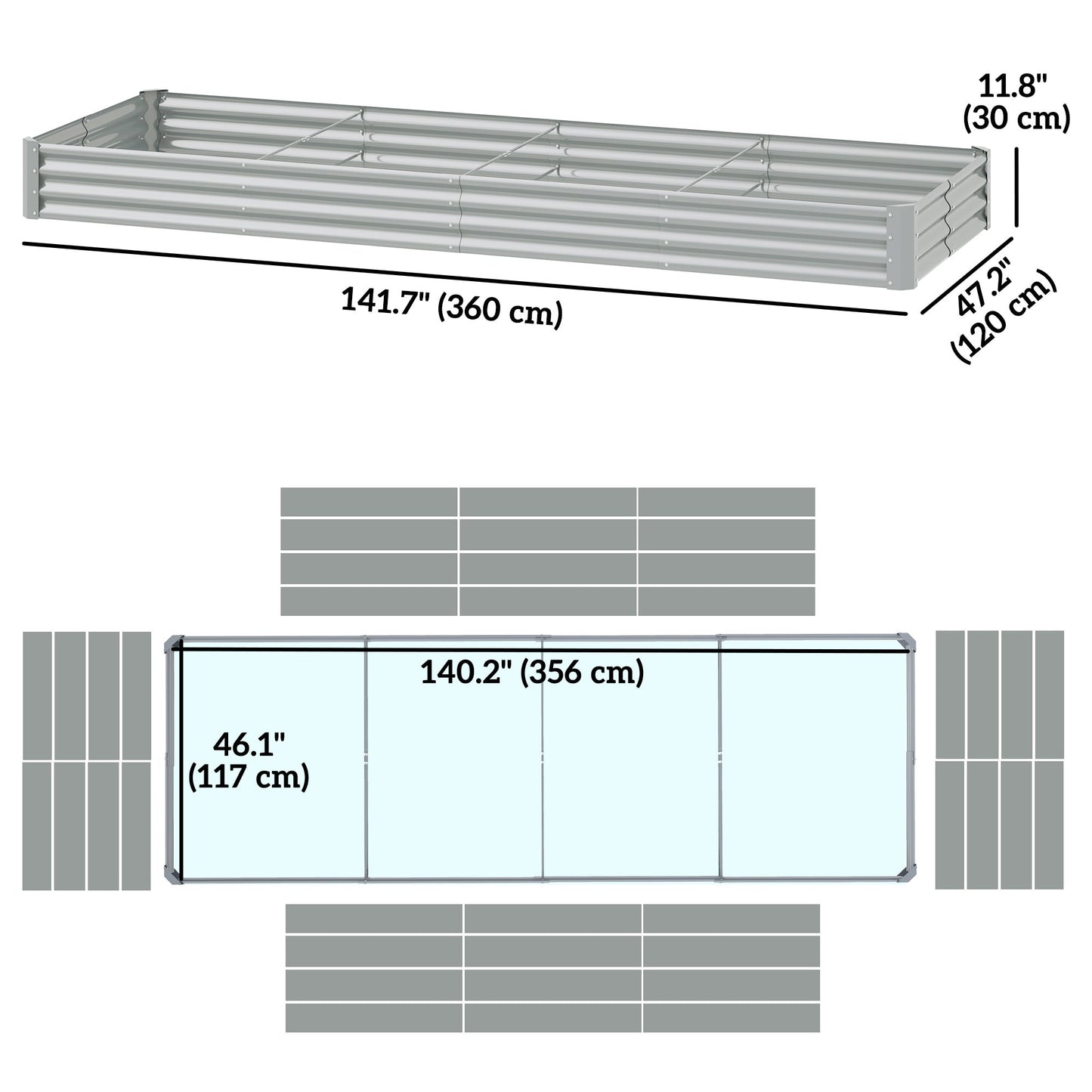 Galvanized Raised Garden Bed, 12 x 4 x 1 FT Rectangular Planter Box, Reinforced Outdoor Raised Bed with Open Bottom for Vegetables, Flowers, Herbs, Silver