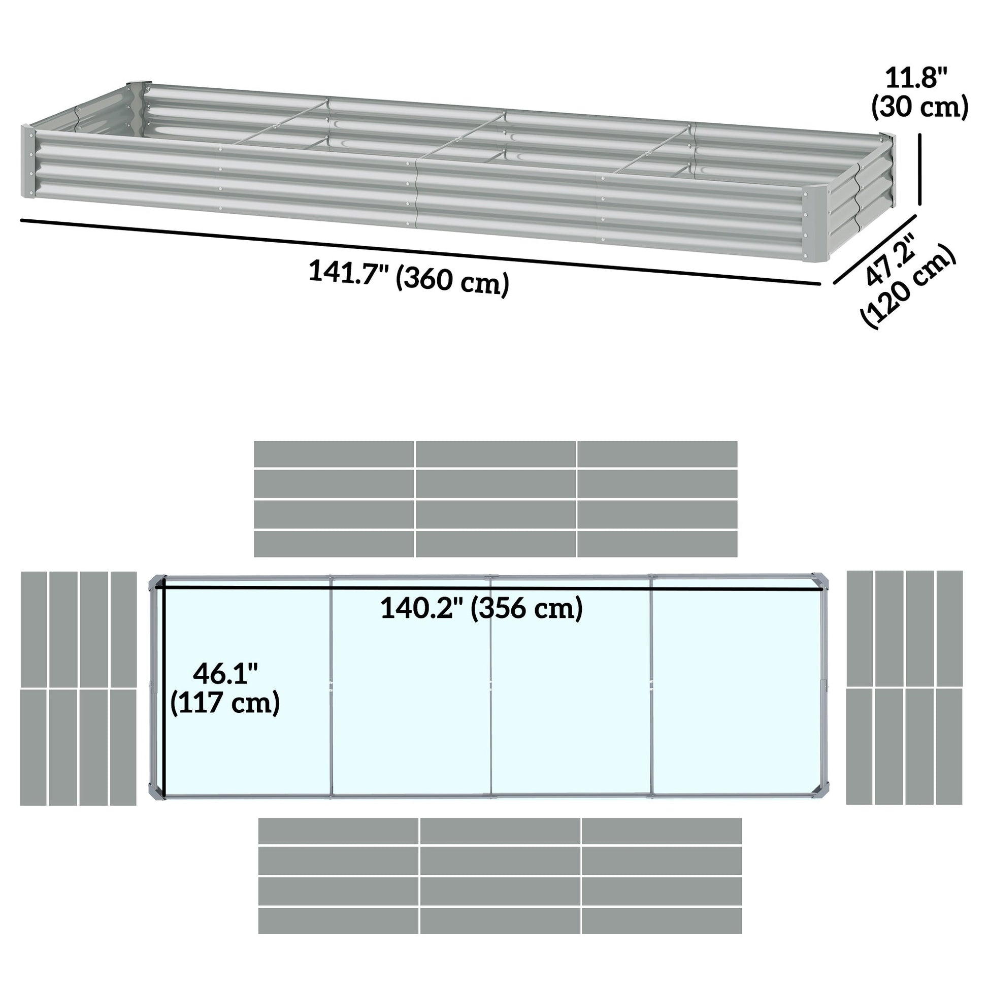 Galvanized Raised Garden Bed, 12 x 4 x 1 FT Rectangular Planter Box, Reinforced Outdoor Raised Bed with Open Bottom for Vegetables, Flowers, Herbs, Silver