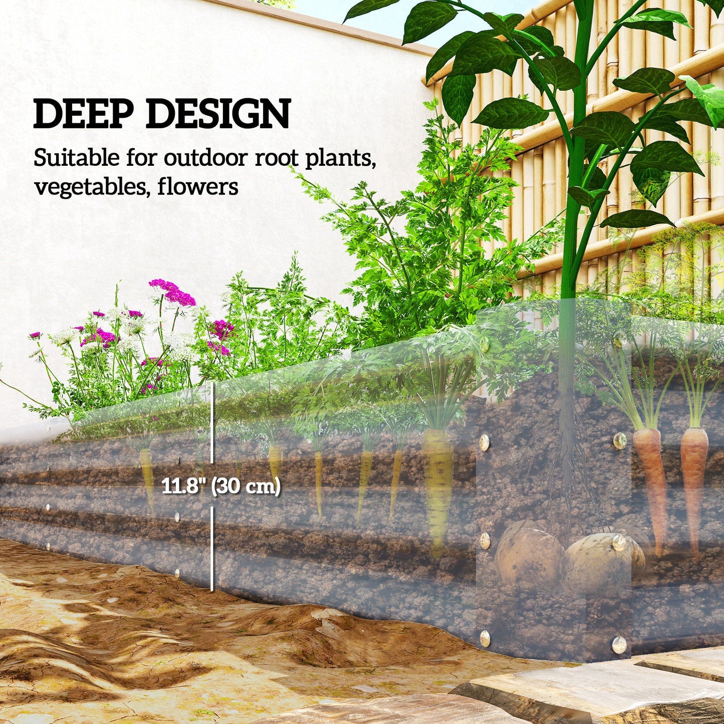 Galvanized Raised Garden Bed, 12 x 4 x 1 FT Rectangular Planter Box, Reinforced Outdoor Raised Bed with Open Bottom for Vegetables, Flowers, Herbs, Silver