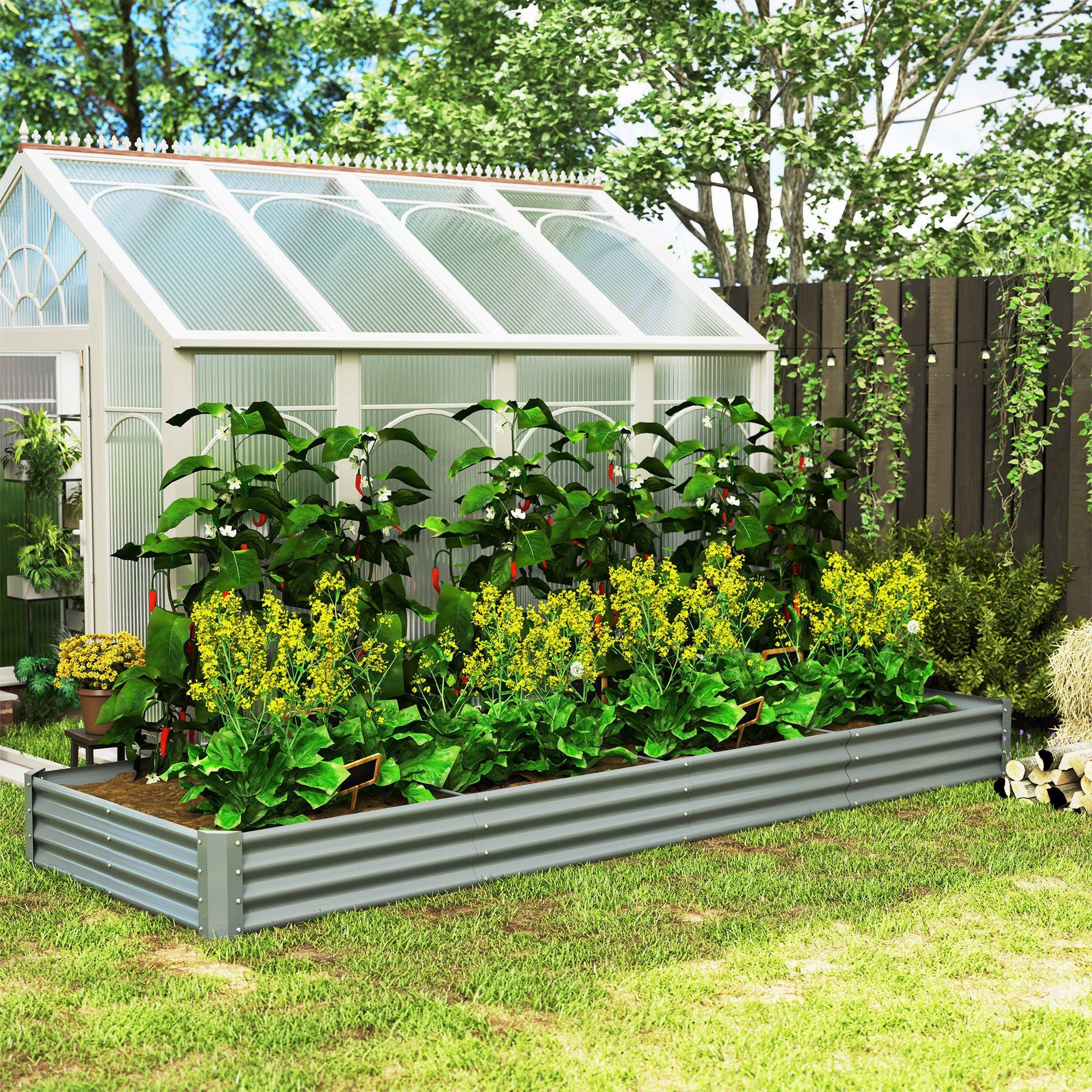 Galvanized Raised Garden Bed, 12 x 4 x 1 FT Rectangular Planter Box, Reinforced Outdoor Raised Bed with Open Bottom for Vegetables, Flowers, Herbs, Silver