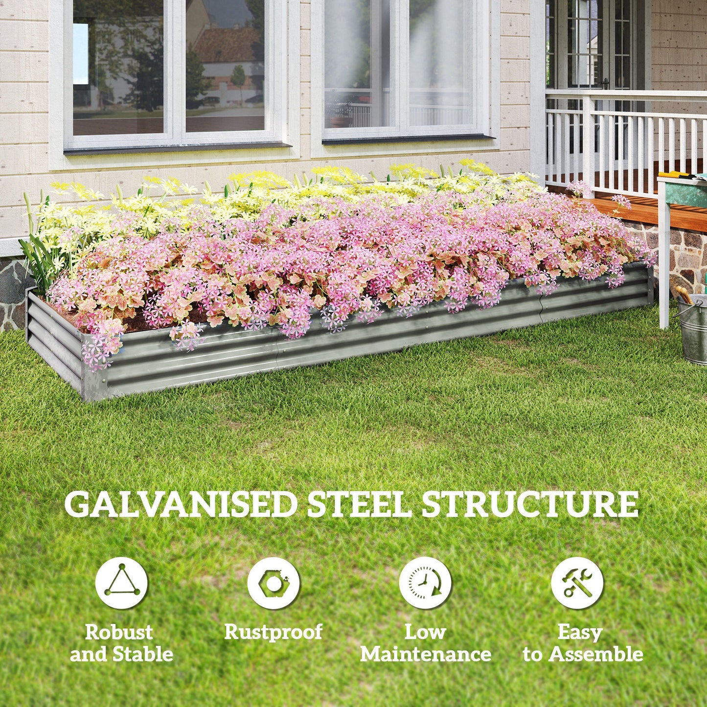 Galvanized Raised Garden Bed, 12 x 4 x 1 FT Rectangular Planter Box, Reinforced Outdoor Raised Bed with Open Bottom for Vegetables, Flowers, Herbs, Silver