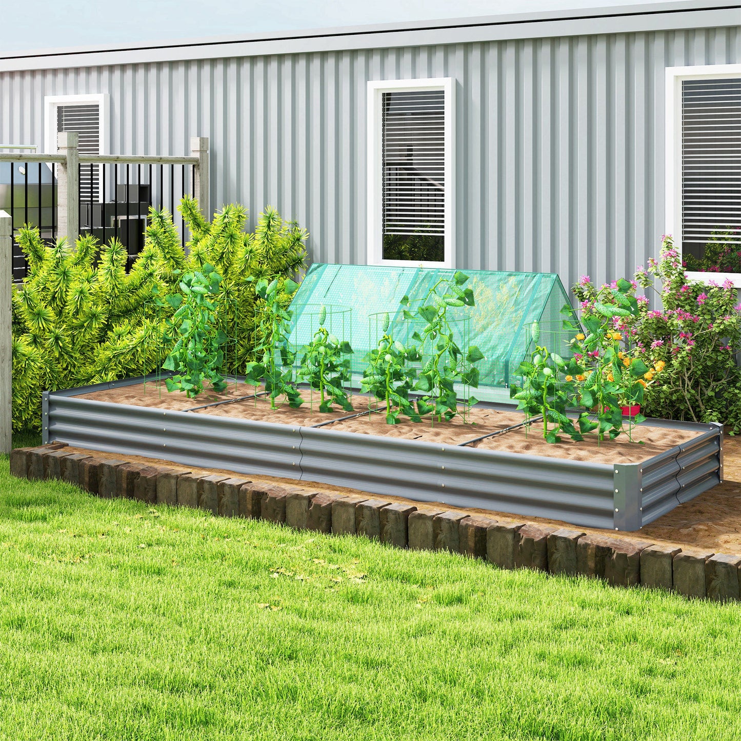 Galvanized Raised Garden Bed, 12 x 4 x 1 FT Rectangular Planter Box, Reinforced Outdoor Raised Bed with Open Bottom for Vegetables, Flowers, Herbs, Silver