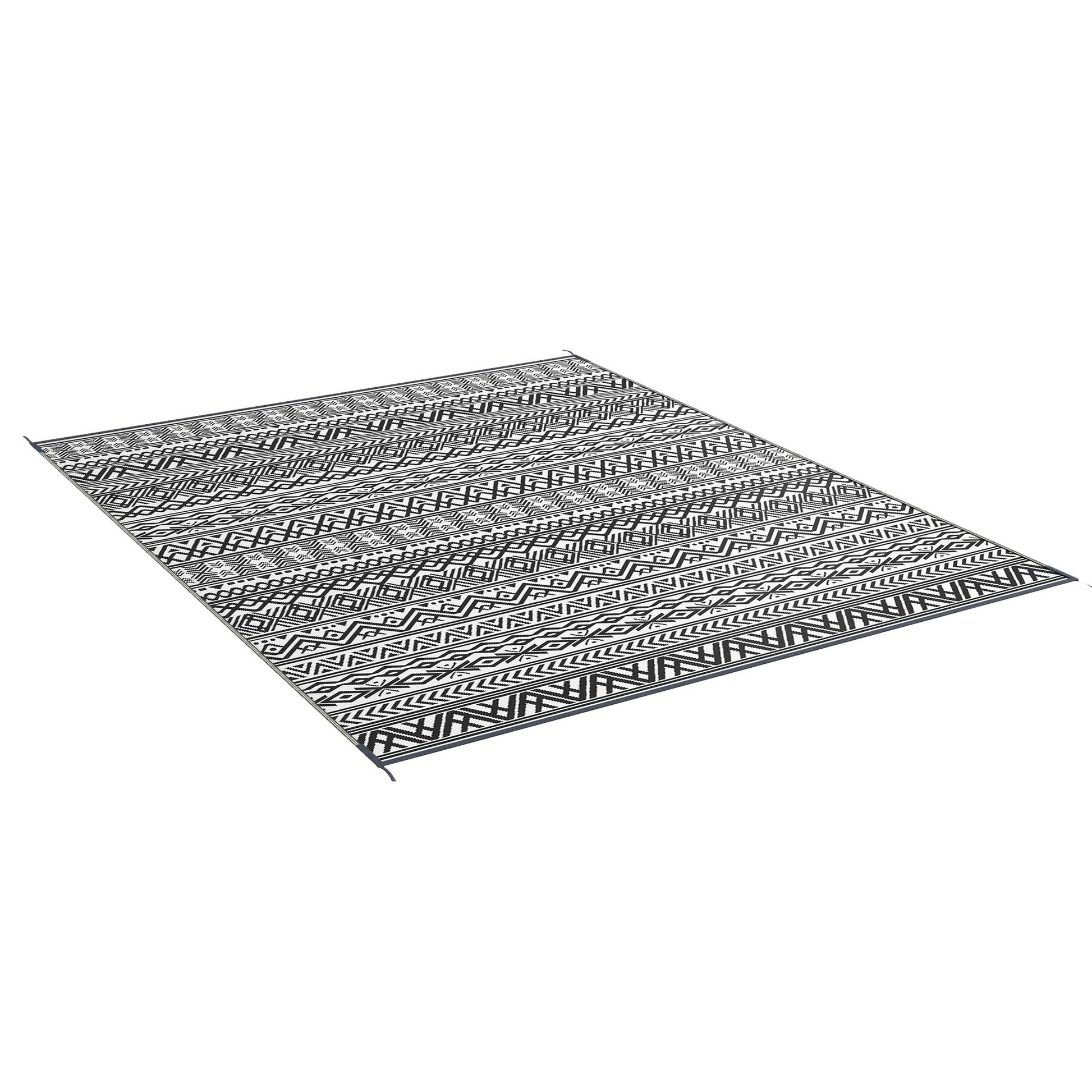 Portable Outdoor Rug with Carry Bag, 8' x 10' Reversible Mat, Waterproof Plastic Straw RV Rug for Backyard, Deck, Picnic, Beach, Camping, Grey and Cream White Boho