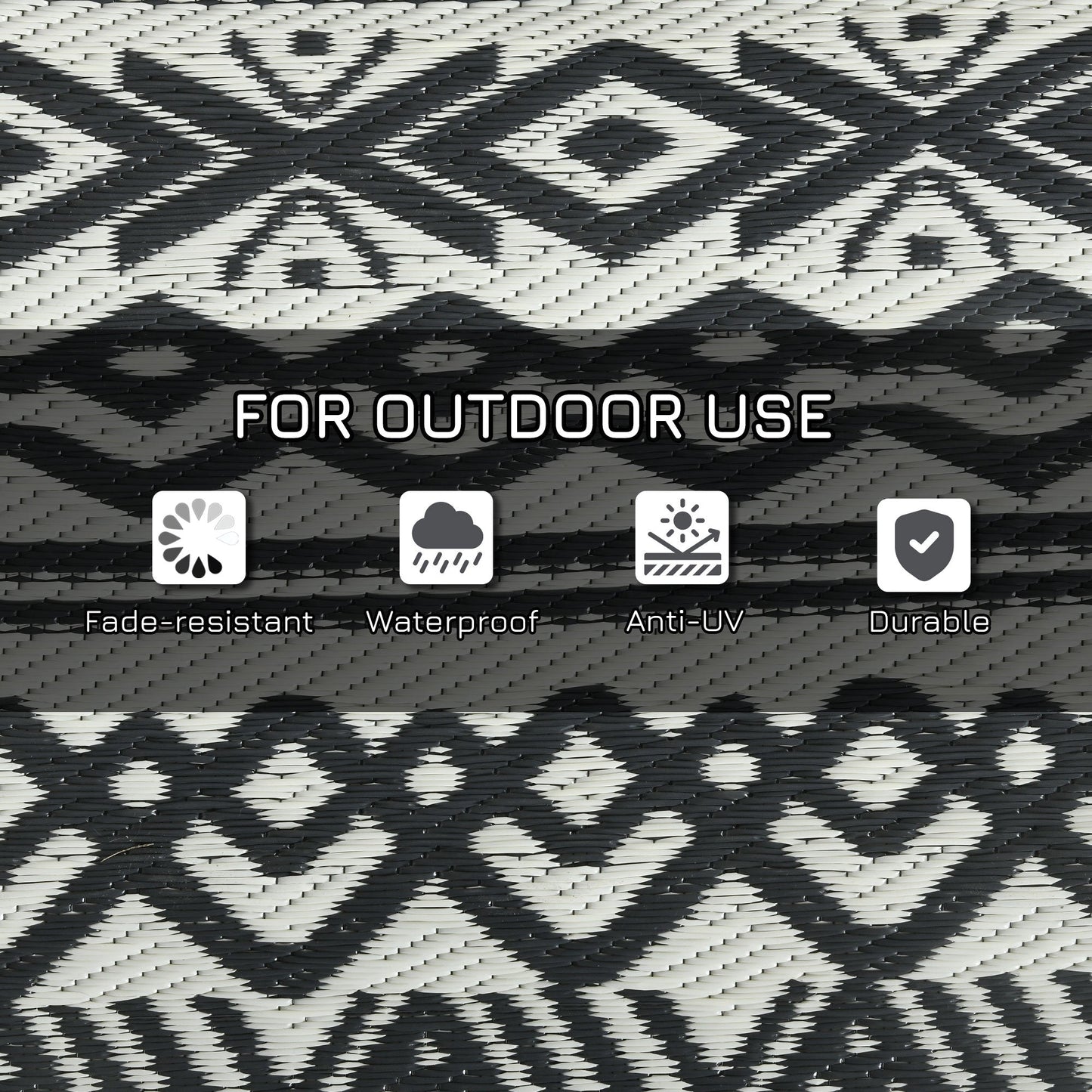 Portable Outdoor Rug with Carry Bag, 8' x 10' Reversible Mat, Waterproof Plastic Straw RV Rug for Backyard, Deck, Picnic, Beach, Camping, Grey and Cream White Boho