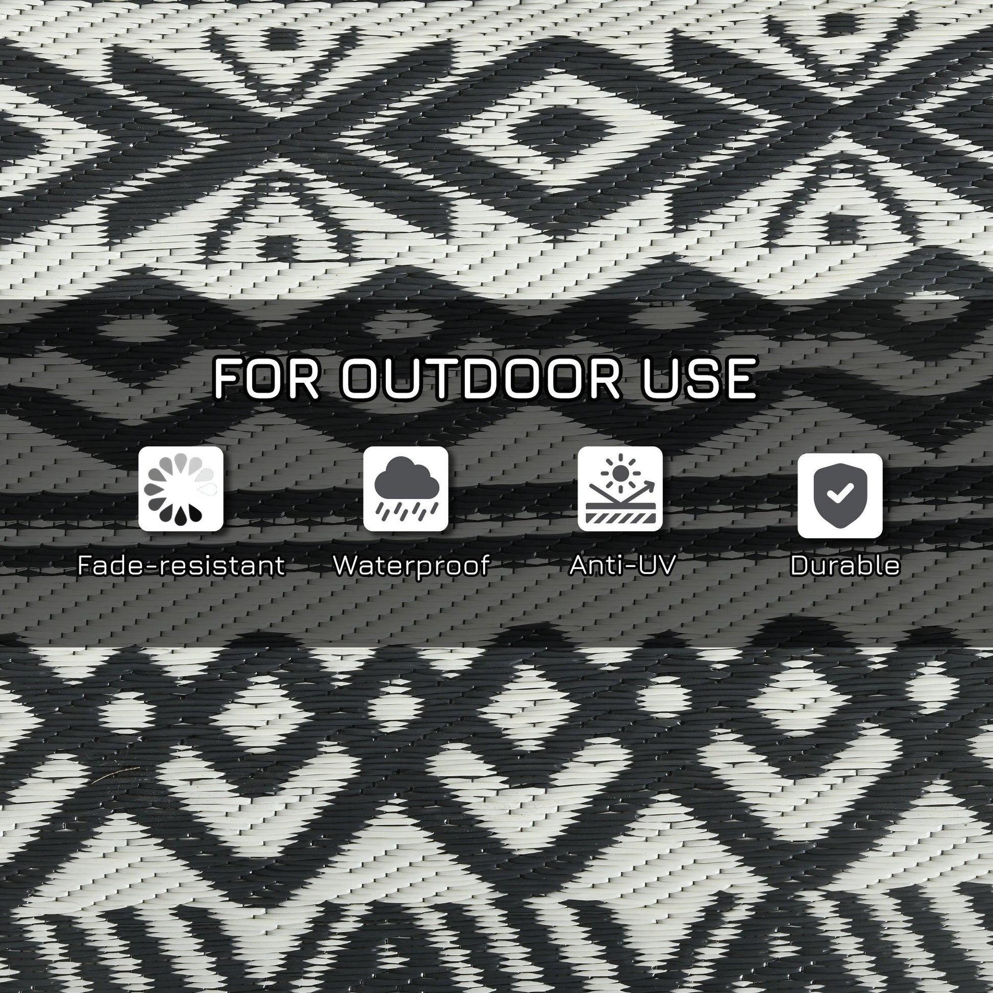 Portable Outdoor Rug with Carry Bag, 8' x 10' Reversible Mat, Waterproof Plastic Straw RV Rug for Backyard, Deck, Picnic, Beach, Camping, Grey and Cream White Boho