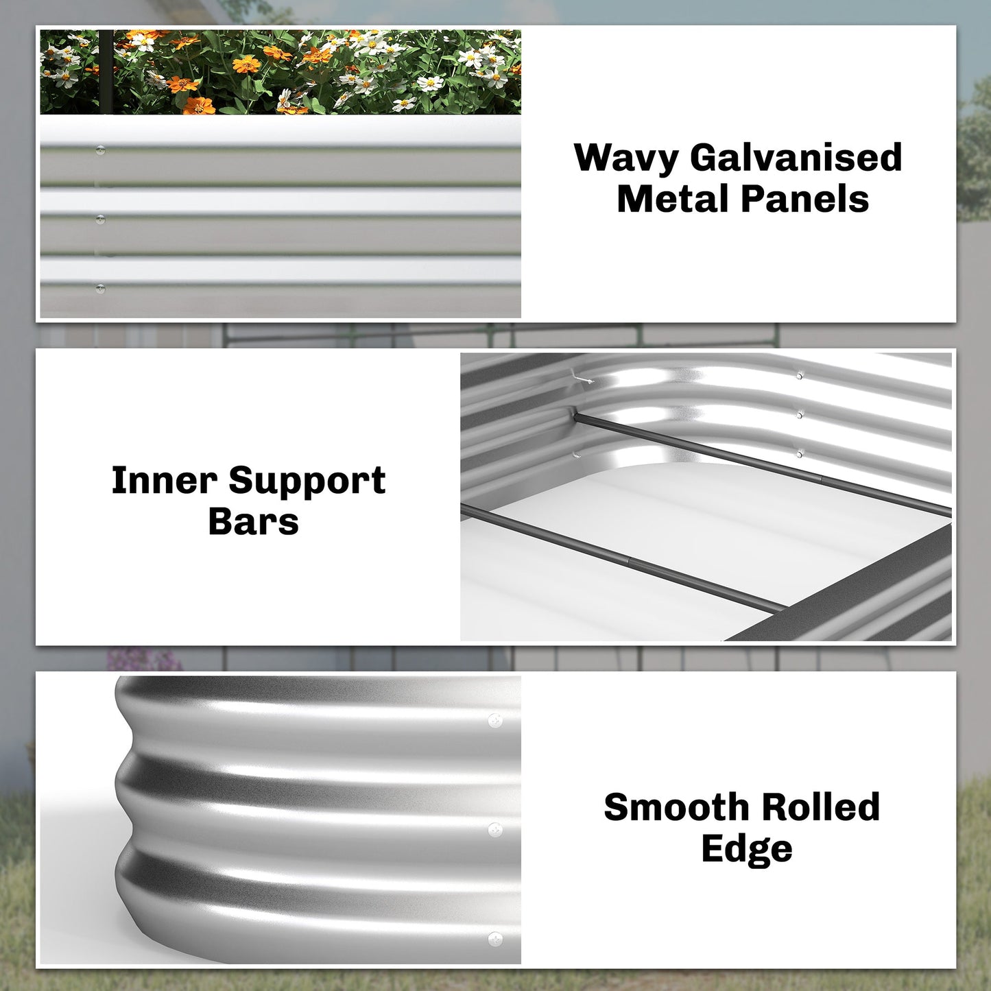 Galvanised Raised Garden Bed with Arched Trellis, 7 x 4 x 7ft Metal Outdoor Planter Box with Open Bottom Design, Modular Raised Bed with Gloves, Easy Assembly, Silver