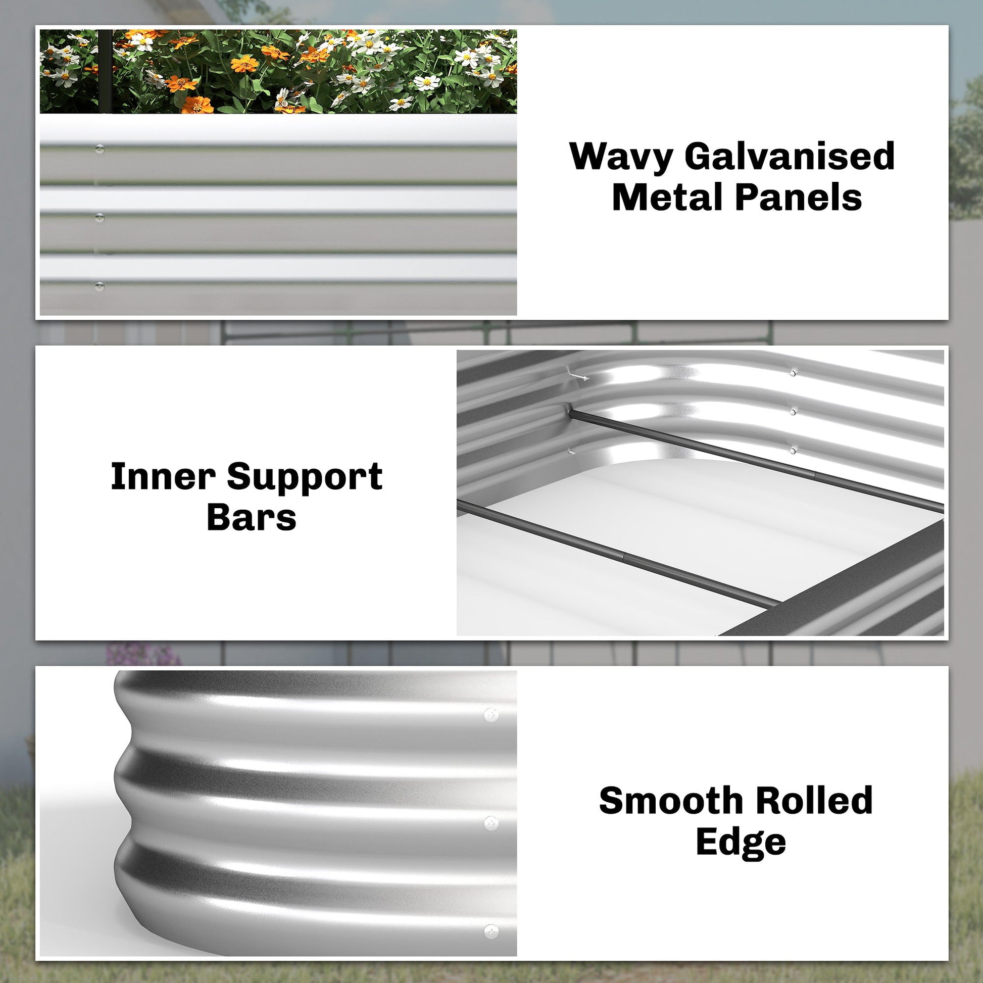 Galvanised Raised Garden Bed with Arched Trellis, 7 x 4 x 7ft Metal Outdoor Planter Box with Open Bottom Design, Modular Raised Bed with Gloves, Easy Assembly, Silver
