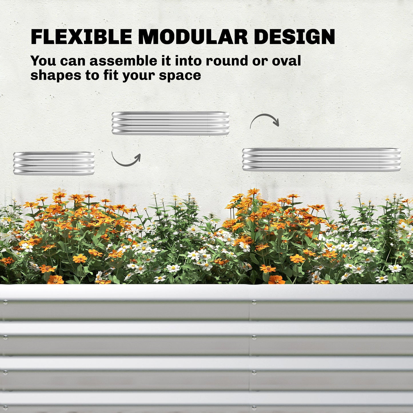 Galvanised Raised Garden Bed with Arched Trellis, 7 x 4 x 7ft Metal Outdoor Planter Box with Open Bottom Design, Modular Raised Bed with Gloves, Easy Assembly, Silver