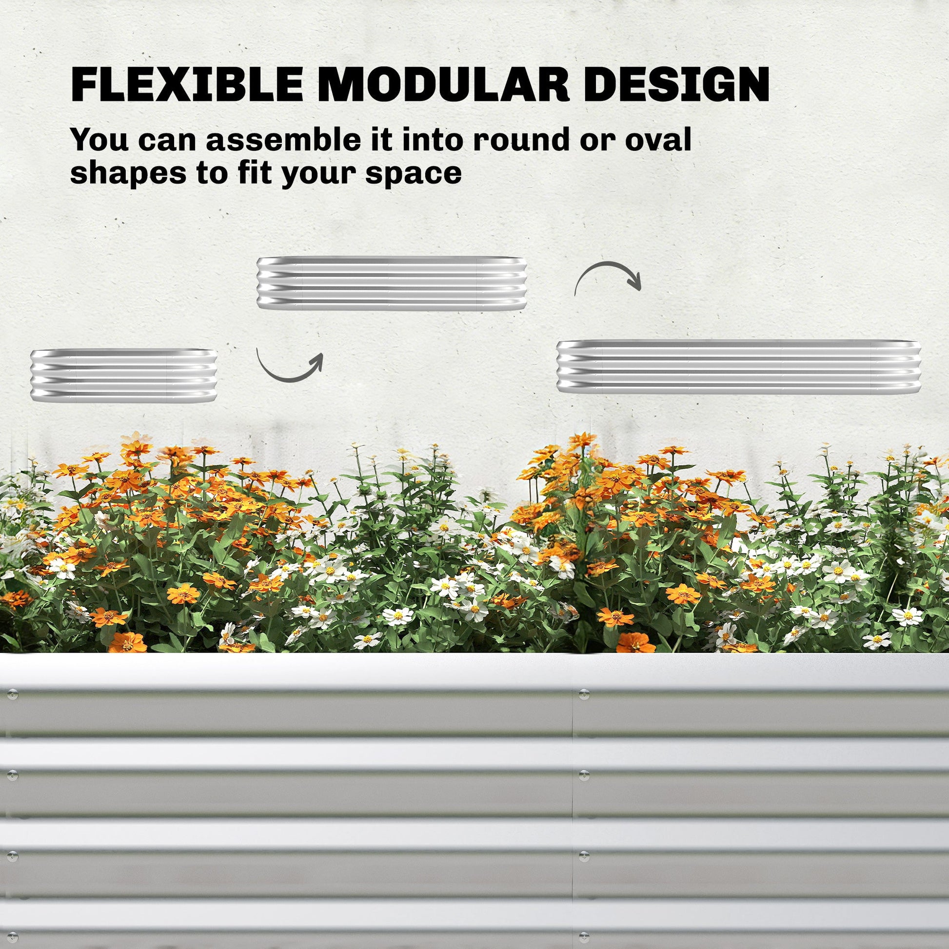 Galvanised Raised Garden Bed with Arched Trellis, 7 x 4 x 7ft Metal Outdoor Planter Box with Open Bottom Design, Modular Raised Bed with Gloves, Easy Assembly, Silver