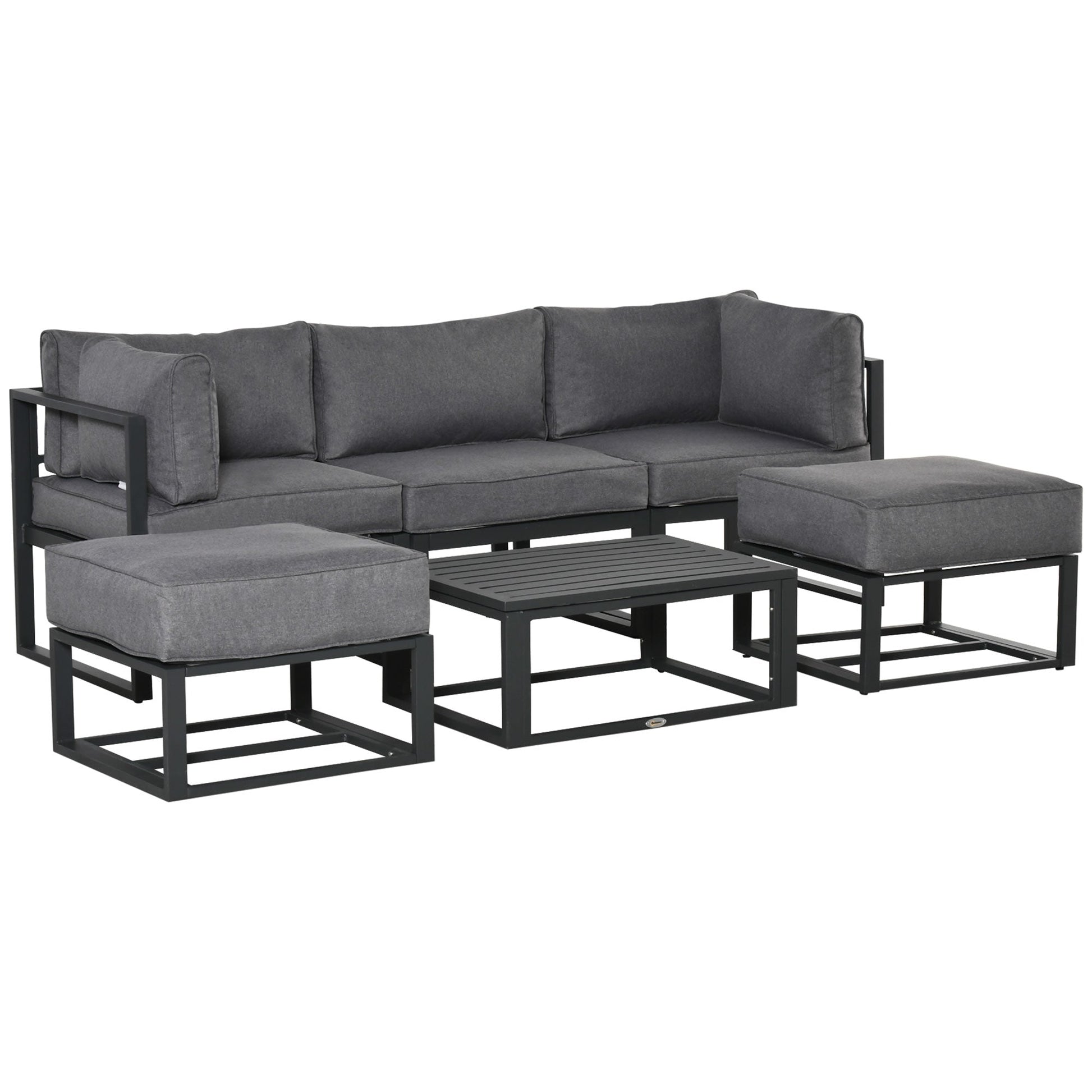6 Pieces Outdoor Patio Furniture Set, Space-Saving Aluminum Outdoor Daybed, Thickened Cushions, Outdoor Sectional Conversation Set with Coffee Table, Footstools, Grey