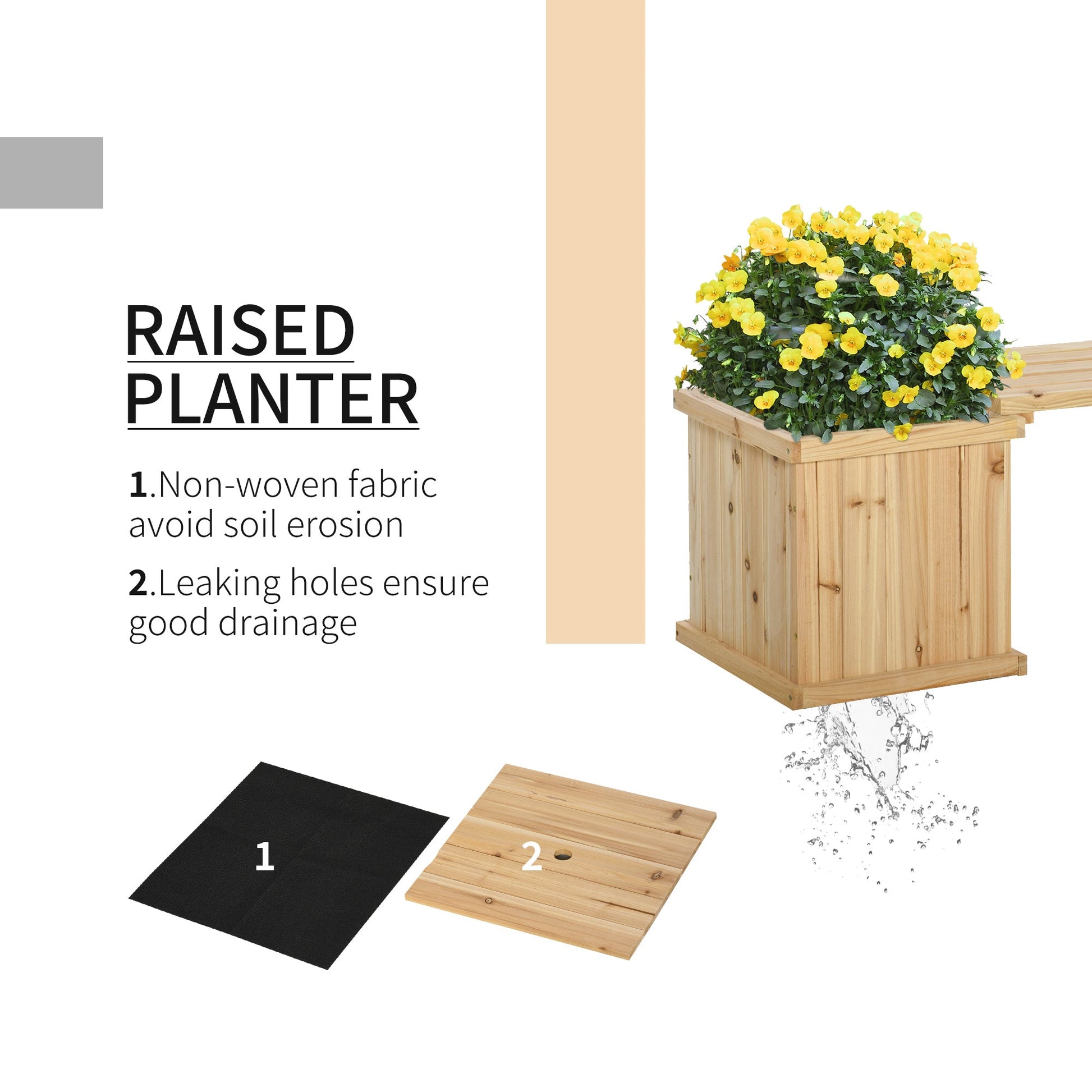 Raised Garden Bed Plant Stand Wooden Garden Planter & Bench Combination Garden Raised Bed for Patio Park, 69.25" x 15" x 15.75", Natural