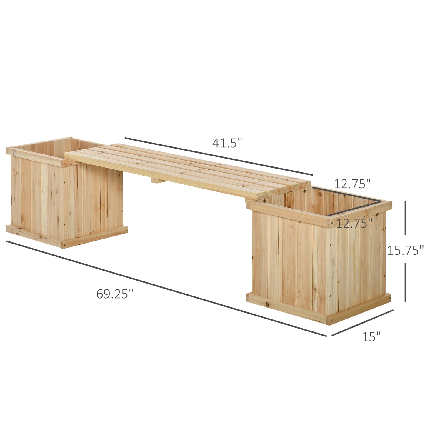 Raised Garden Bed Plant Stand Wooden Garden Planter & Bench Combination Garden Raised Bed for Patio Park, 69.25" x 15" x 15.75", Natural