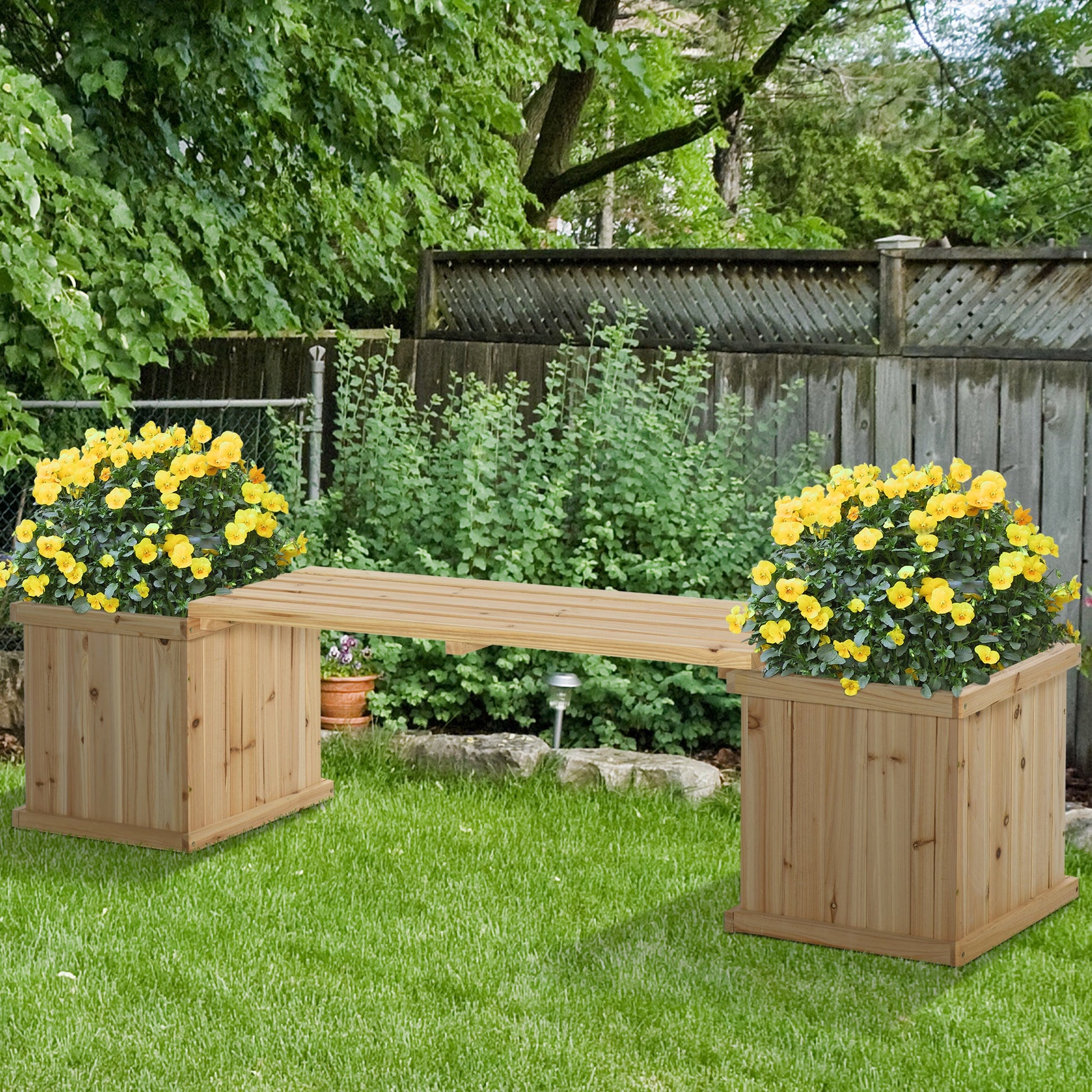 Raised Garden Bed Plant Stand Wooden Garden Planter & Bench Combination Garden Raised Bed for Patio Park, 69.25" x 15" x 15.75", Natural