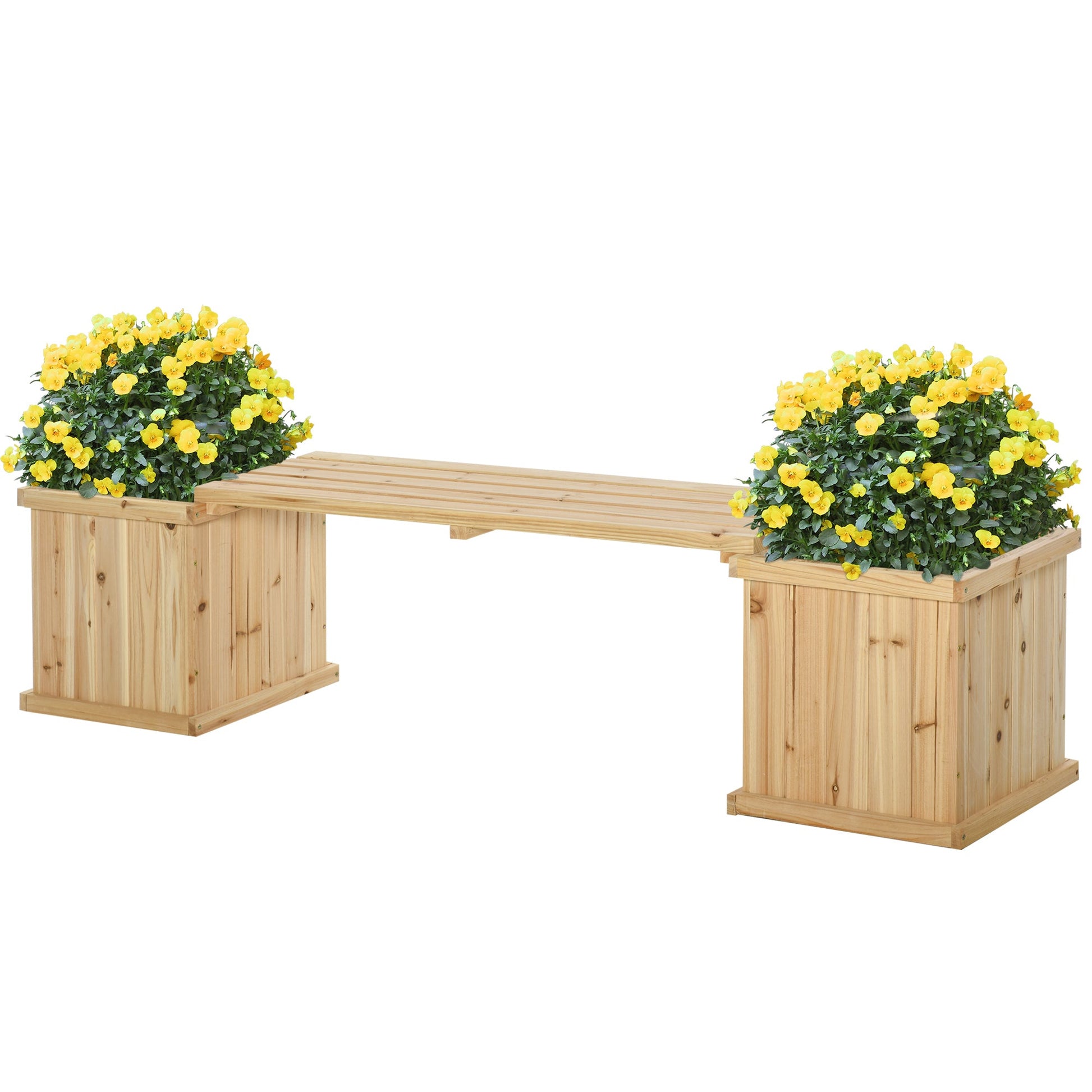 Raised Garden Bed Plant Stand Wooden Garden Planter & Bench Combination Garden Raised Bed for Patio Park, 69.25" x 15" x 15.75", Natural