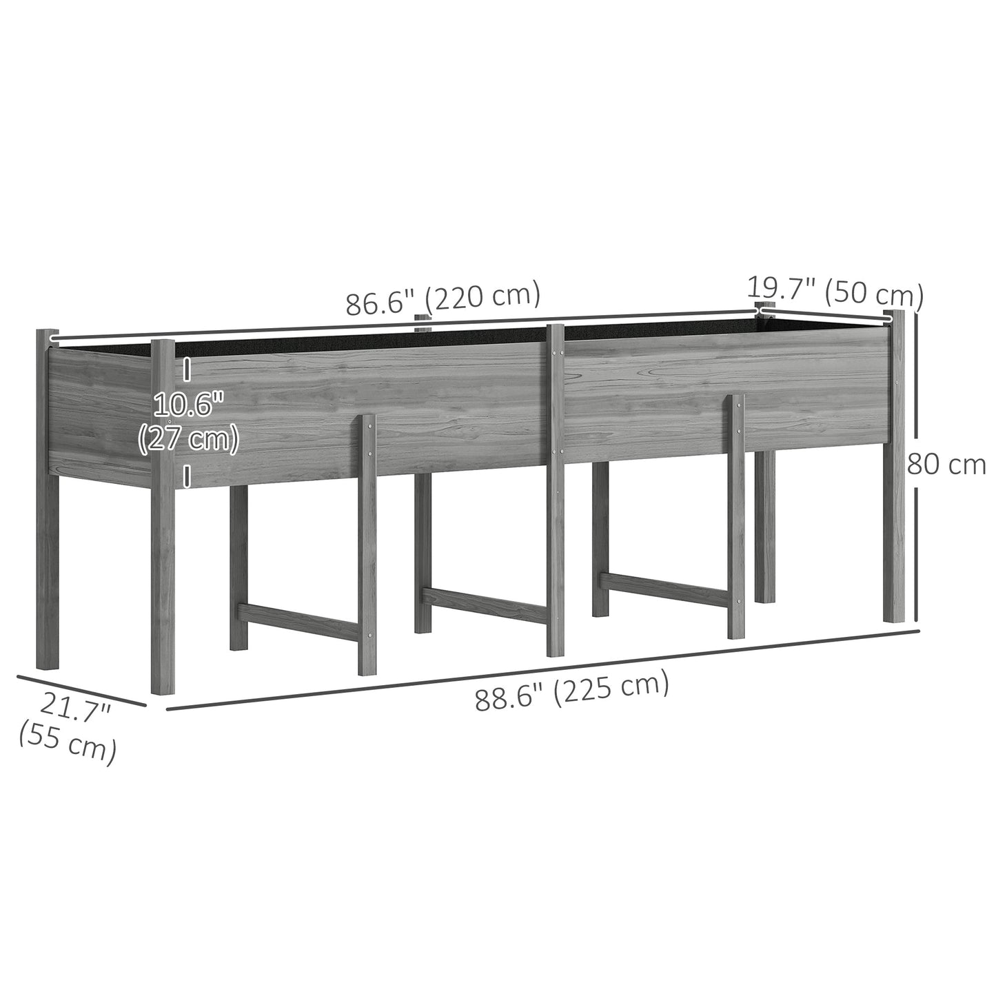 Wooden Raised Garden Bed Planter with Bed Liner and Drain Holes, Large Elevated Planter Box with Legs for Vegetables Flowers Herbs, Outdoor and Indoor, Grey
