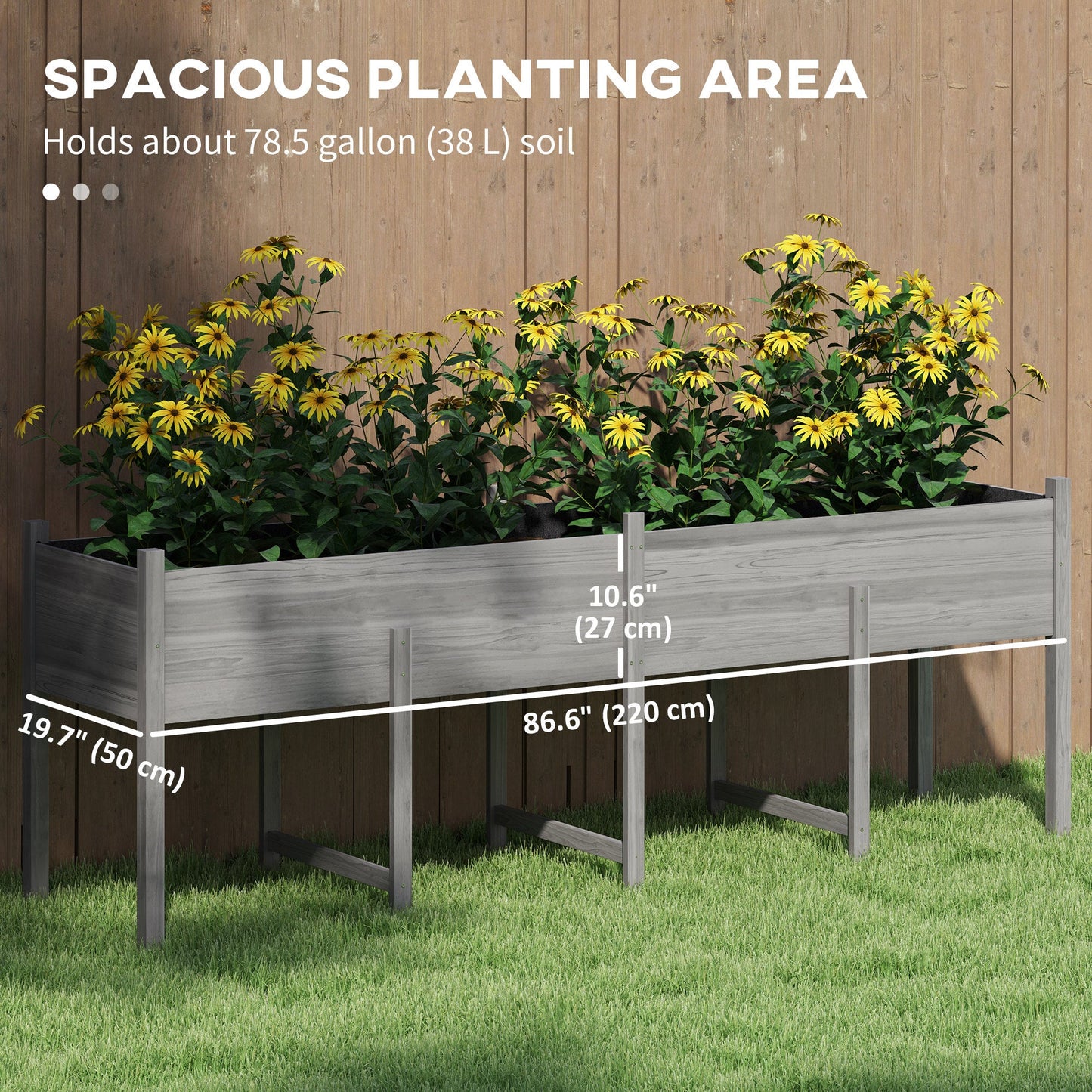 Wooden Raised Garden Bed Planter with Bed Liner and Drain Holes, Large Elevated Planter Box with Legs for Vegetables Flowers Herbs, Outdoor and Indoor, Grey