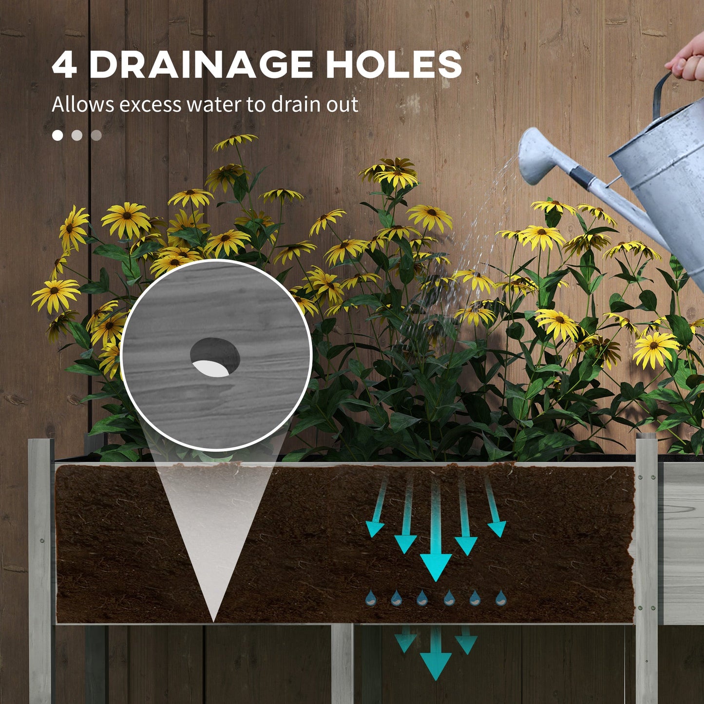 Wooden Raised Garden Bed Planter with Bed Liner and Drain Holes, Large Elevated Planter Box with Legs for Vegetables Flowers Herbs, Outdoor and Indoor, Grey