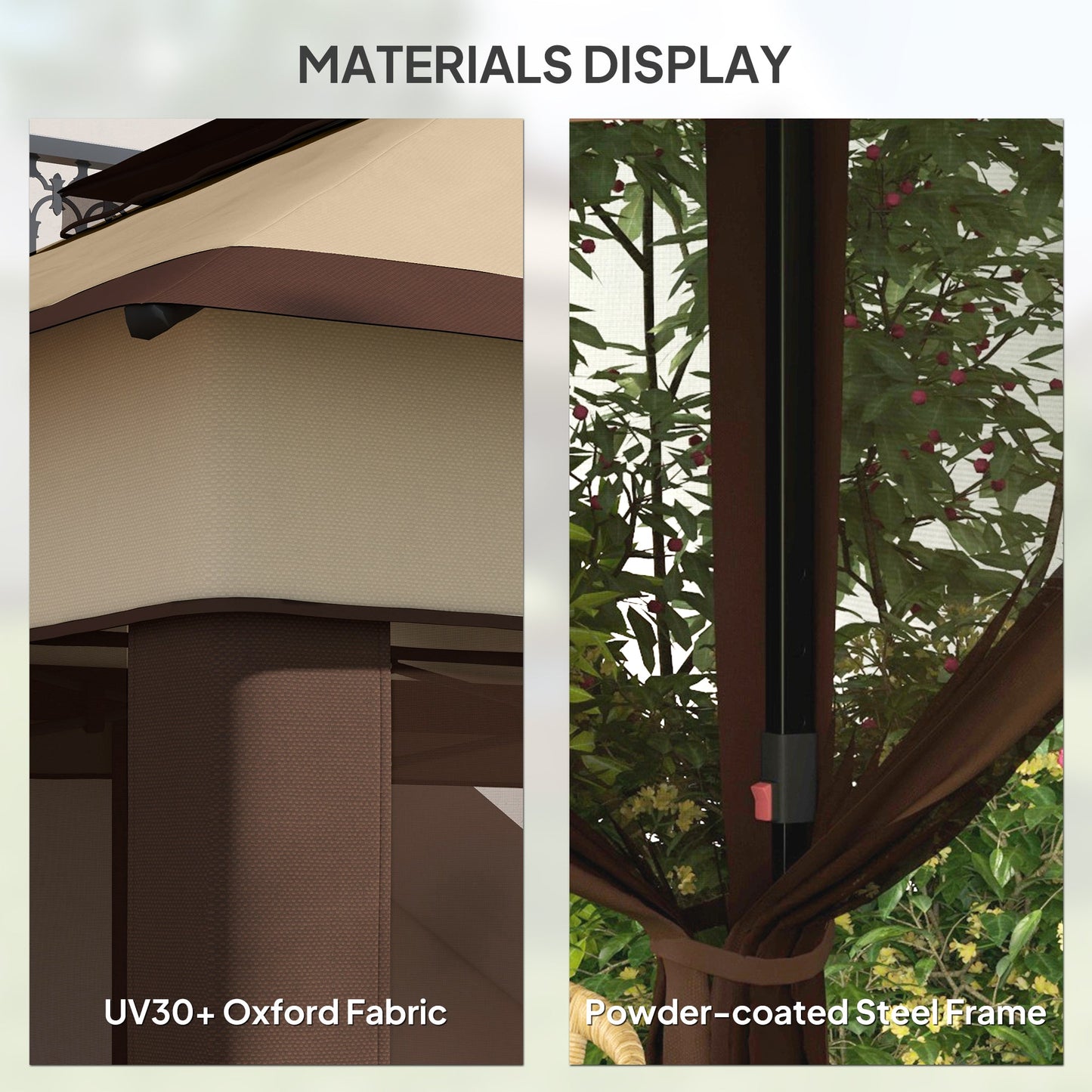 10.7 x 10.7ft Pop Up Camping Gazebo, Height Adjustable Instant Sun Shelter with UV30+ Roof Cover, Removable Mesh Curtains and Carrying Bag for Patio, Backyard, Beige