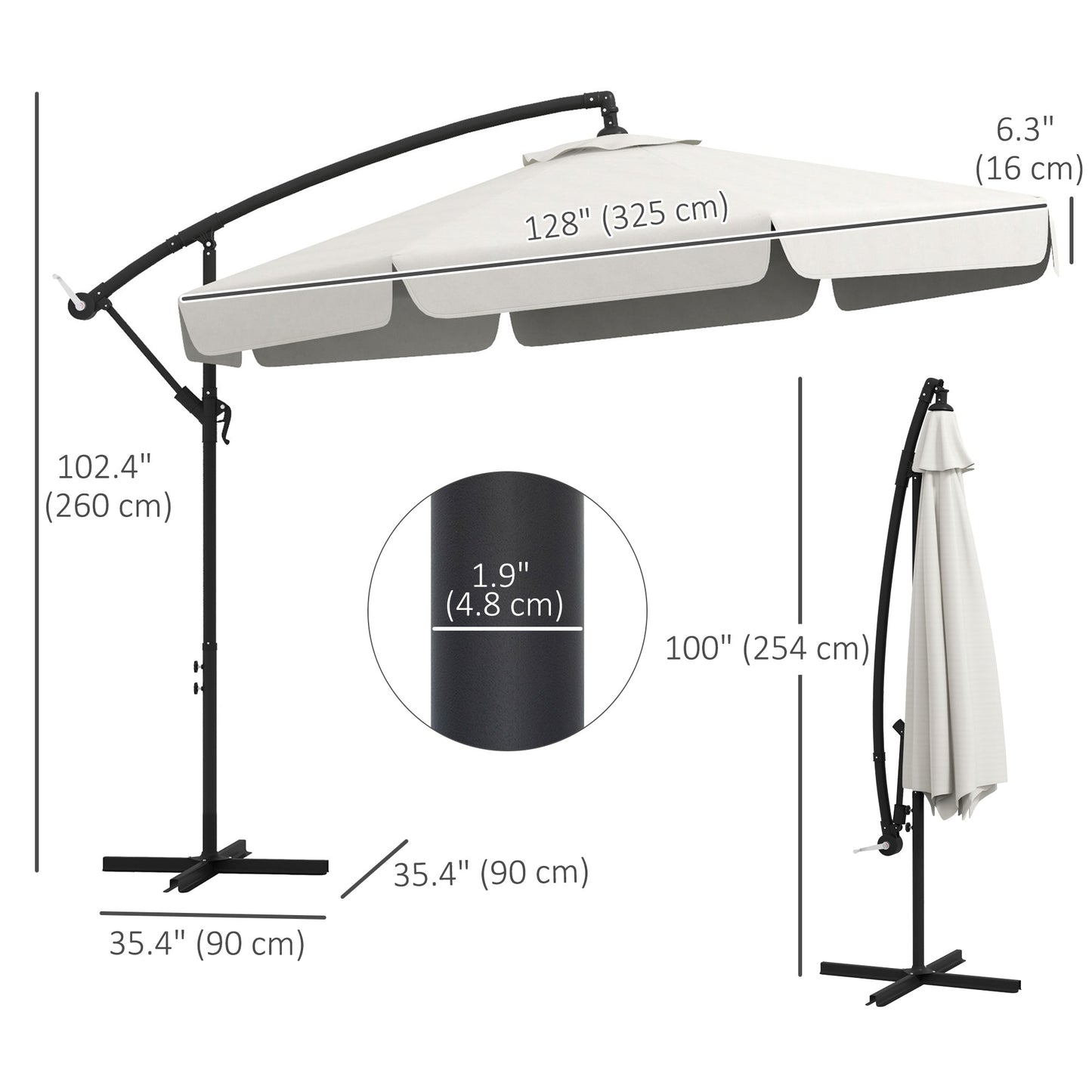 11FT Offset Hanging Patio Umbrella Cantilever Umbrella with Easy Tilt Adjustment, Cross Base and 8 Ribs for Backyard, Poolside, Lawn and Garden, Cream White
