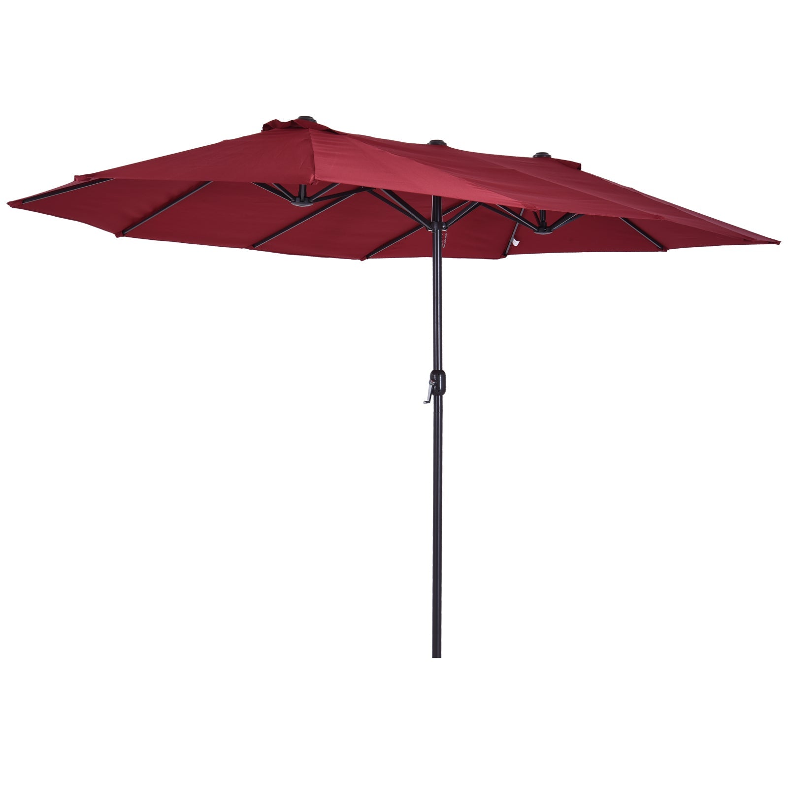 15ft Double-sided Patio Umbrella with Twin Canopy, Extra Large Outdoor Parasol with Crank for Pool, Deck, Market, Wine Red