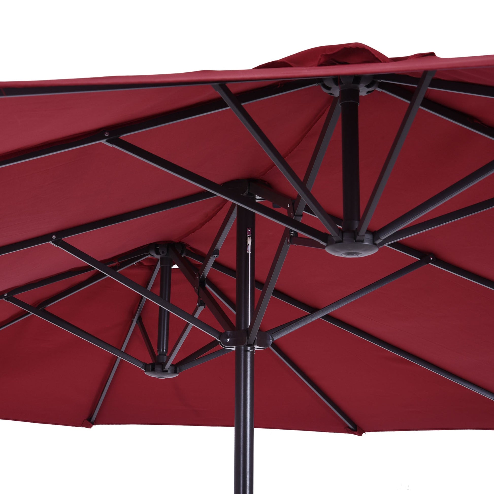 15ft Double-sided Patio Umbrella with Twin Canopy, Extra Large Outdoor Parasol with Crank for Pool, Deck, Market, Wine Red