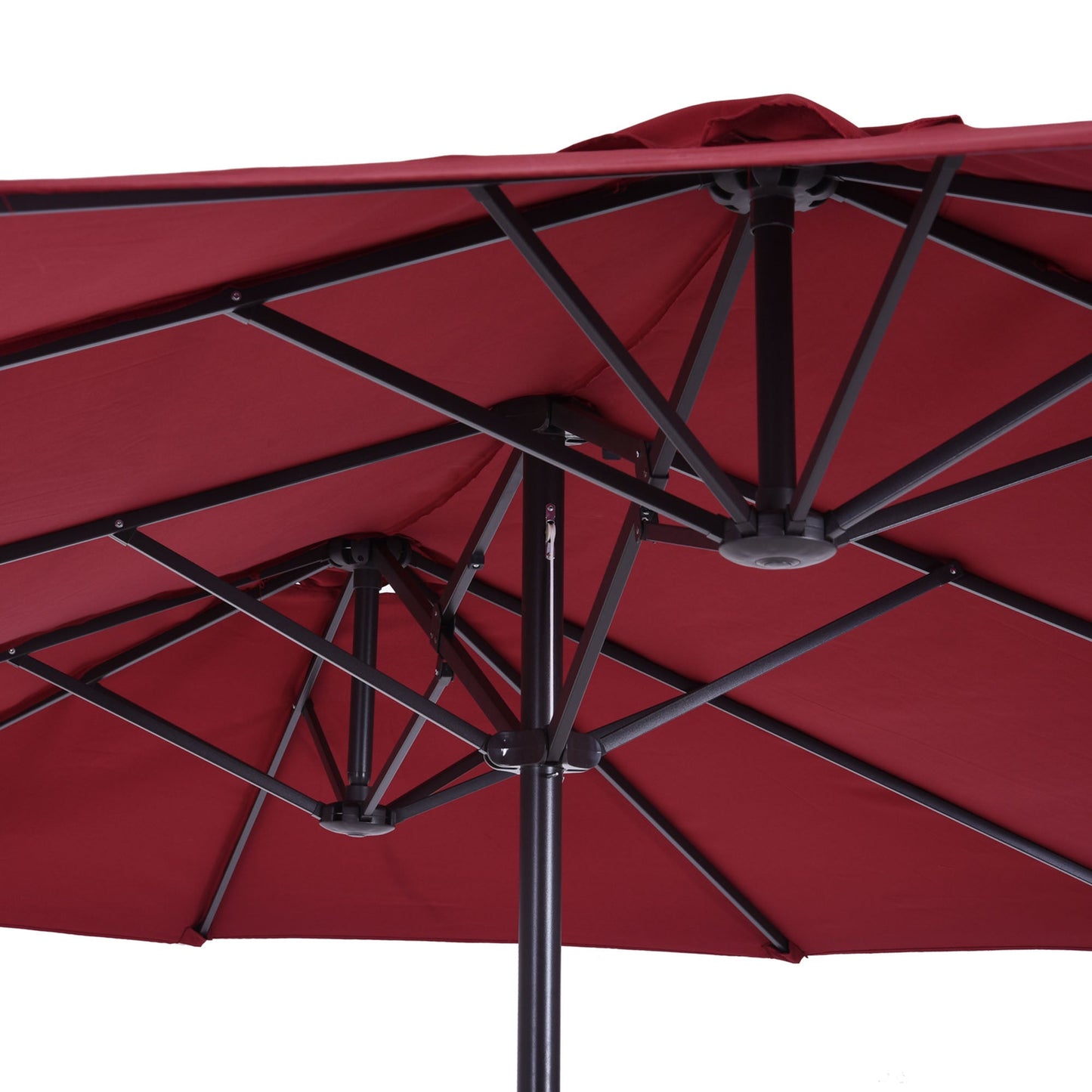 15ft Double-sided Patio Umbrella with Twin Canopy, Extra Large Outdoor Parasol with Crank for Pool, Deck, Market, Wine Red
