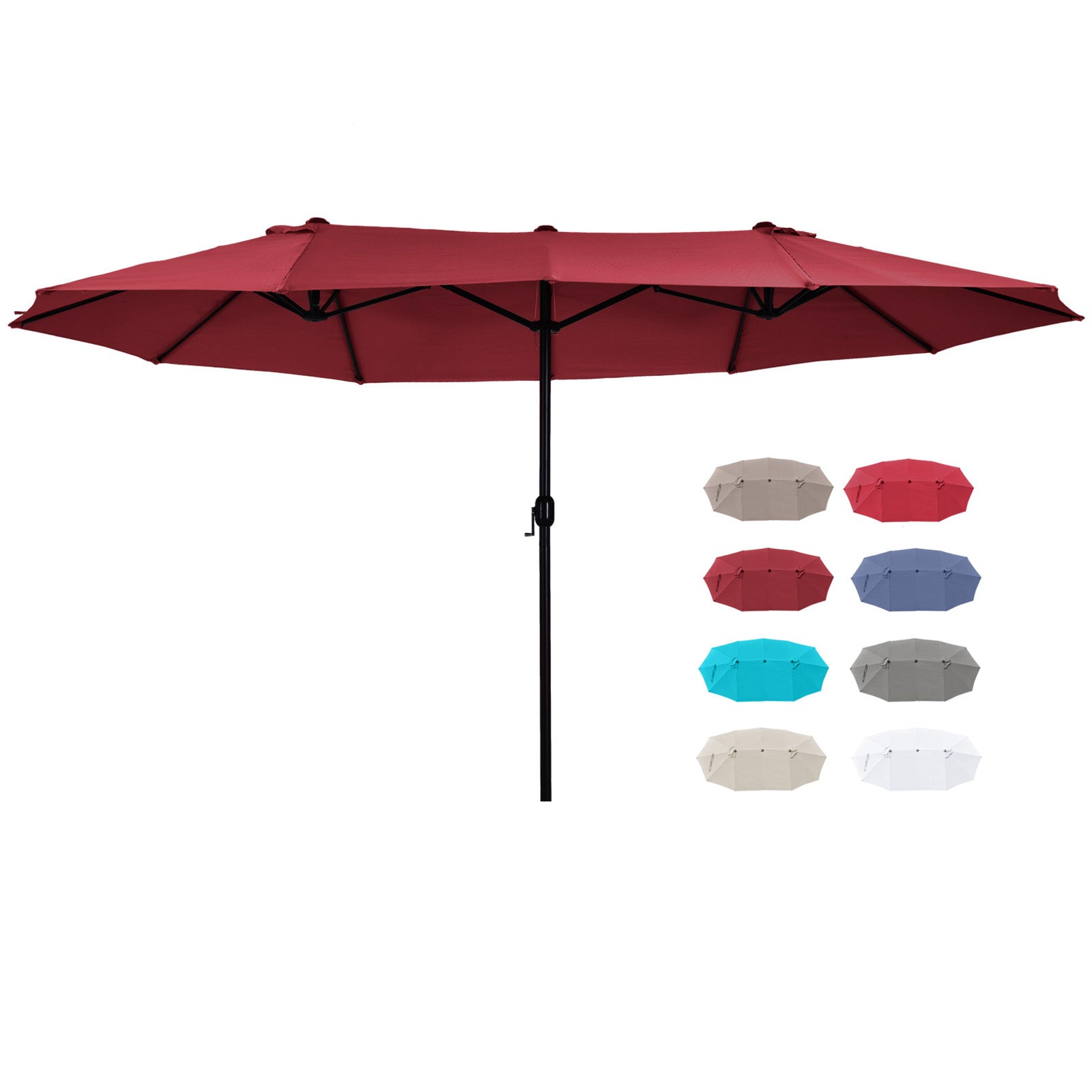 15ft Double-sided Patio Umbrella with Twin Canopy, Extra Large Outdoor Parasol with Crank for Pool, Deck, Market, Wine Red