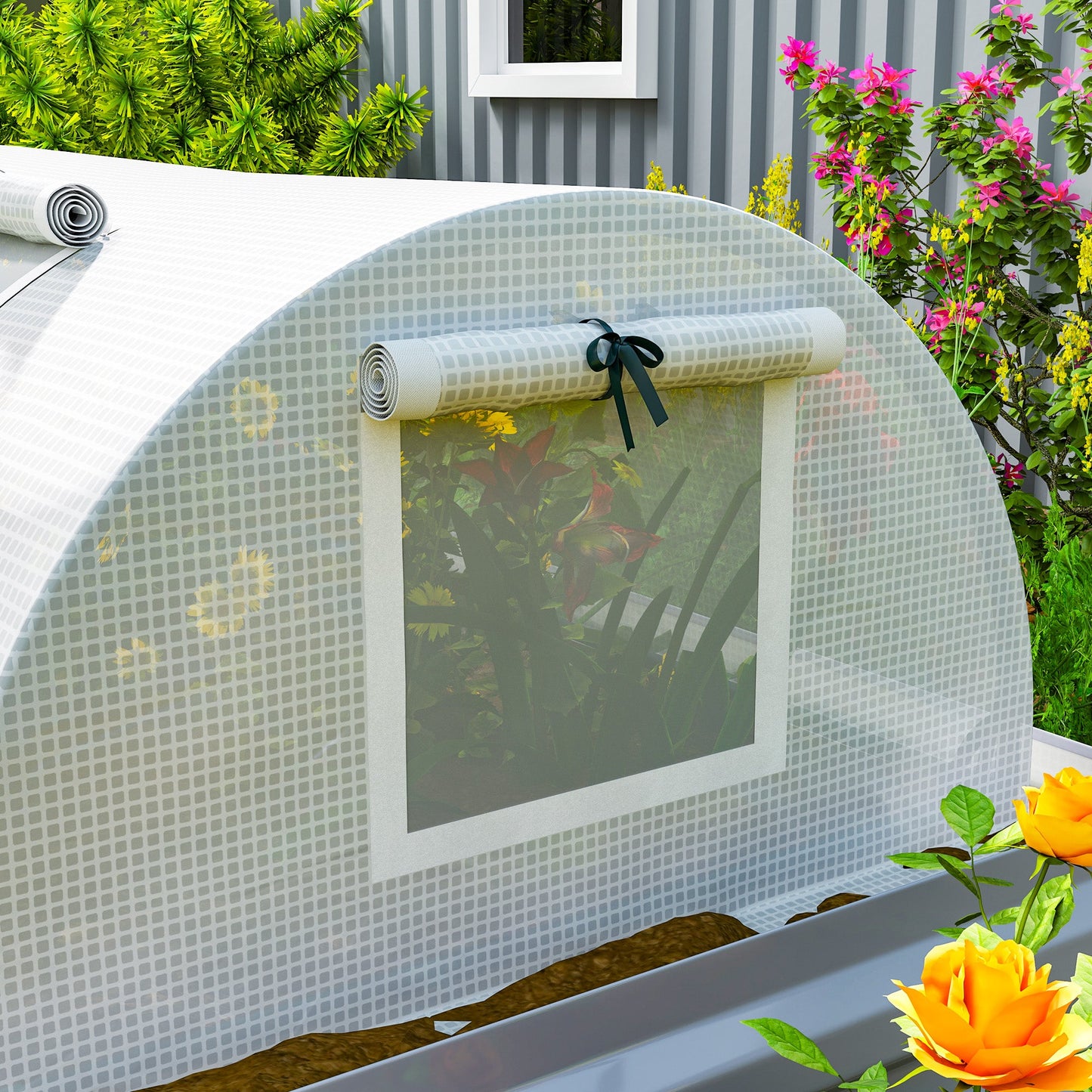 10' x 3' x 2' Portable Mini Greenhouse, Tunnel Growing Tent Plants Flower Warm House with 5 Mesh Windows and Steel Frame, for Garden, Patio, Backyard, White