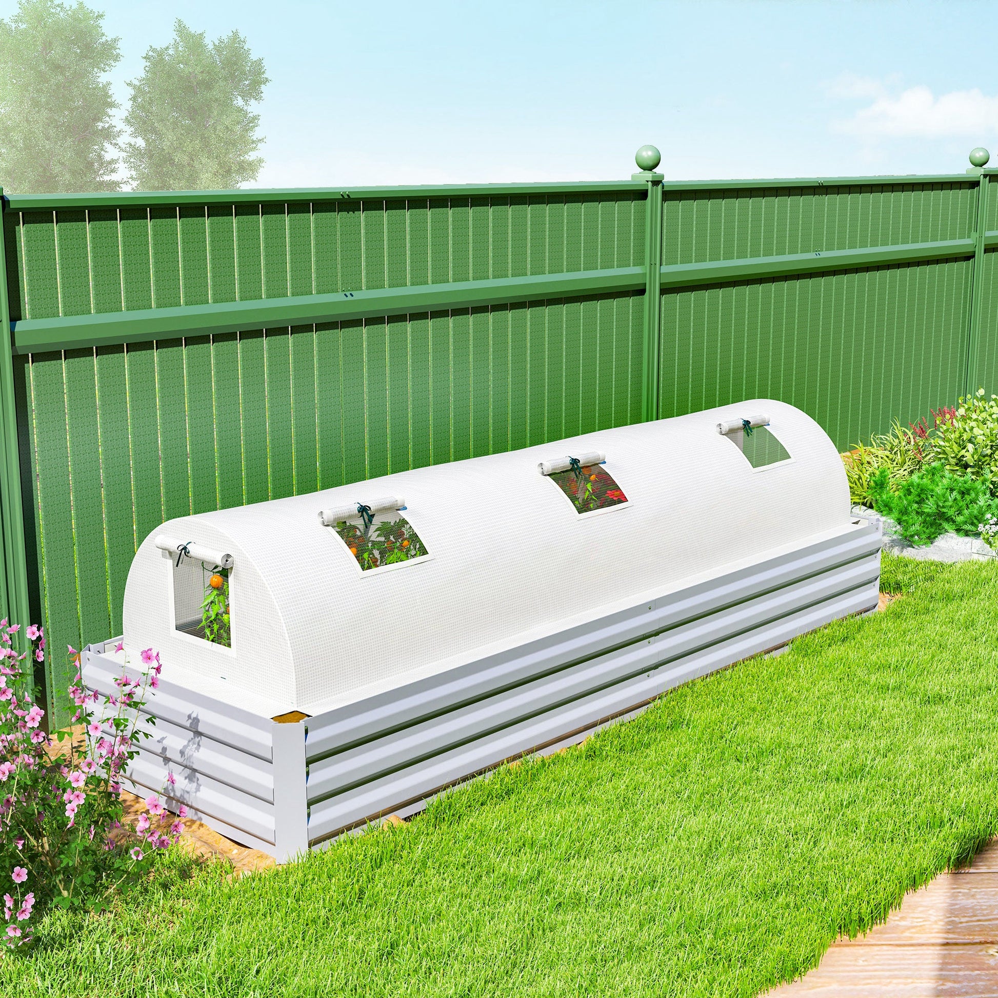10' x 3' x 2' Portable Mini Greenhouse, Tunnel Growing Tent Plants Flower Warm House with 5 Mesh Windows and Steel Frame, for Garden, Patio, Backyard, White
