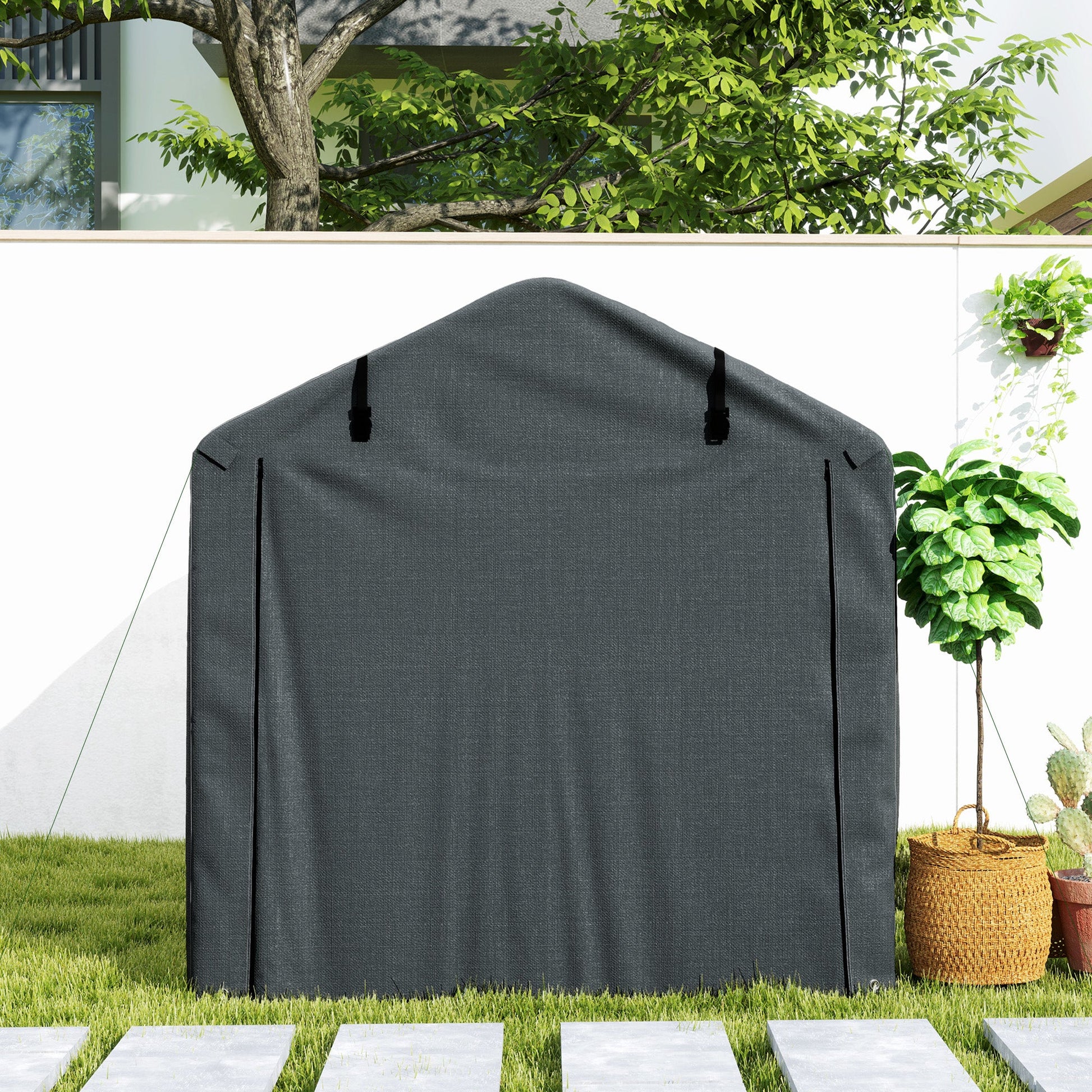 7' x 5' Garden Storage Tent, UV Resistant Bike Shed, Patio Storage Shelter with Roll-up Zipper Door, Outdoor Waterproof Carport Shelter for Bike, Motorcycle, Dark Grey