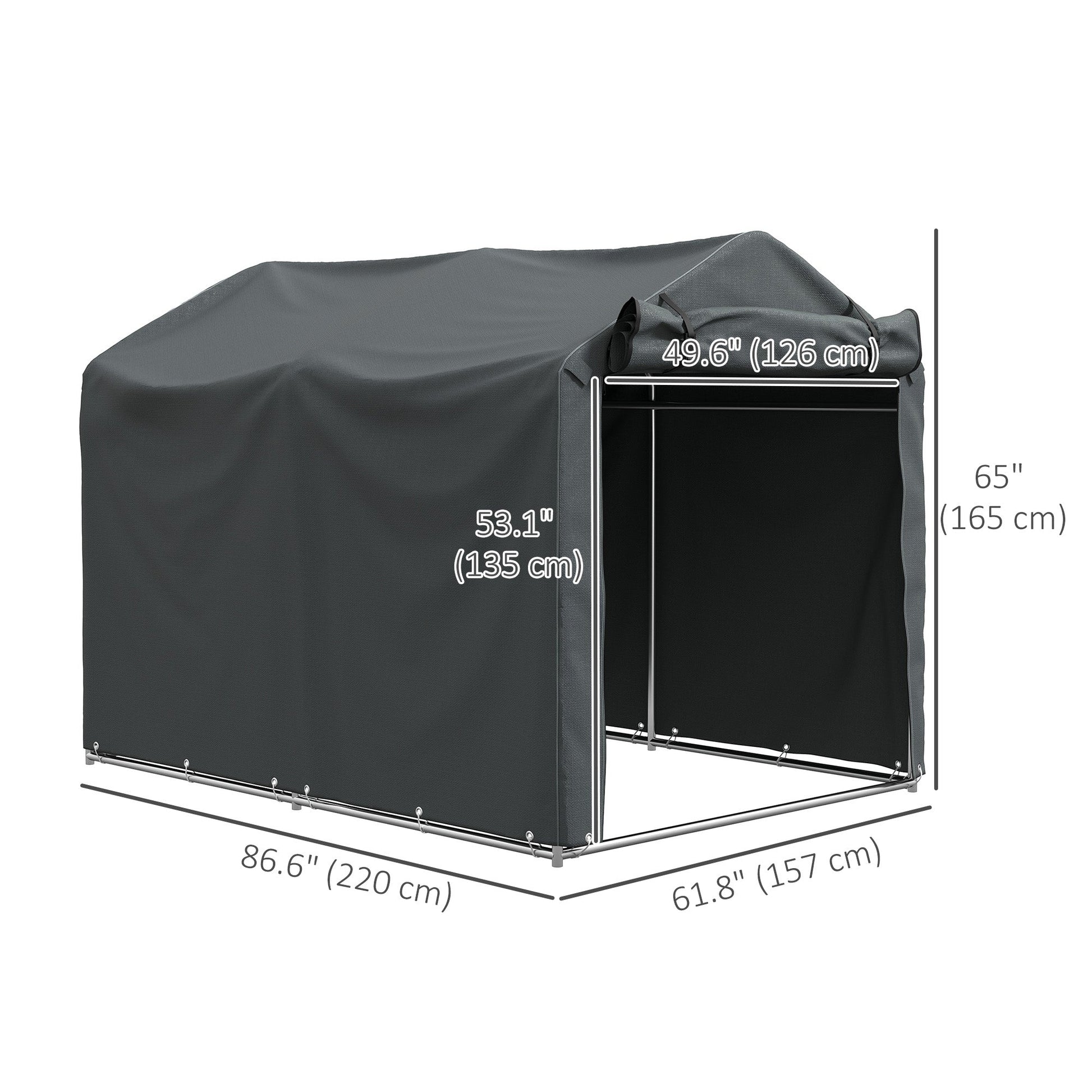 7' x 5' Garden Storage Tent, UV Resistant Bike Shed, Patio Storage Shelter with Roll-up Zipper Door, Outdoor Waterproof Carport Shelter for Bike, Motorcycle, Dark Grey