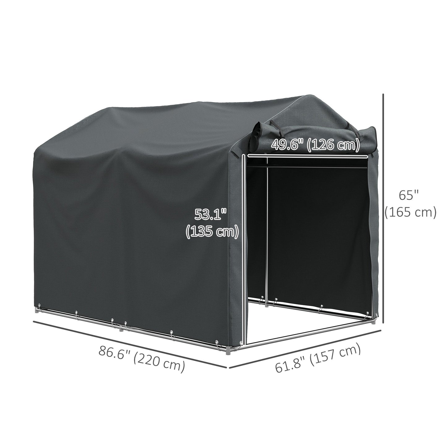 7' x 5' Garden Storage Tent, UV Resistant Bike Shed, Patio Storage Shelter with Roll-up Zipper Door, Outdoor Waterproof Carport Shelter for Bike, Motorcycle, Dark Grey