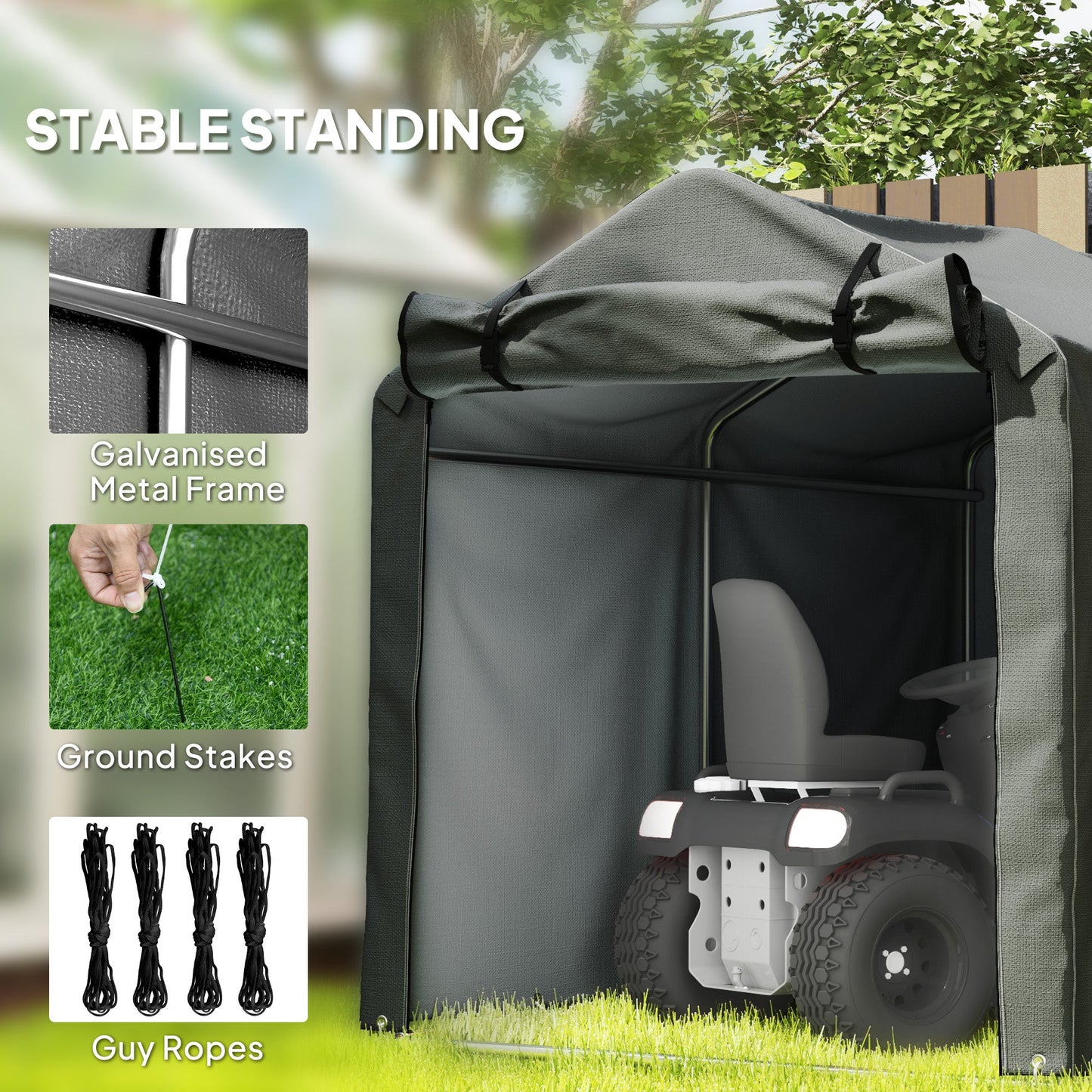7' x 5' Garden Storage Tent, UV Resistant Bike Shed, Patio Storage Shelter with Roll-up Zipper Door, Outdoor Waterproof Carport Shelter for Bike, Motorcycle, Dark Grey